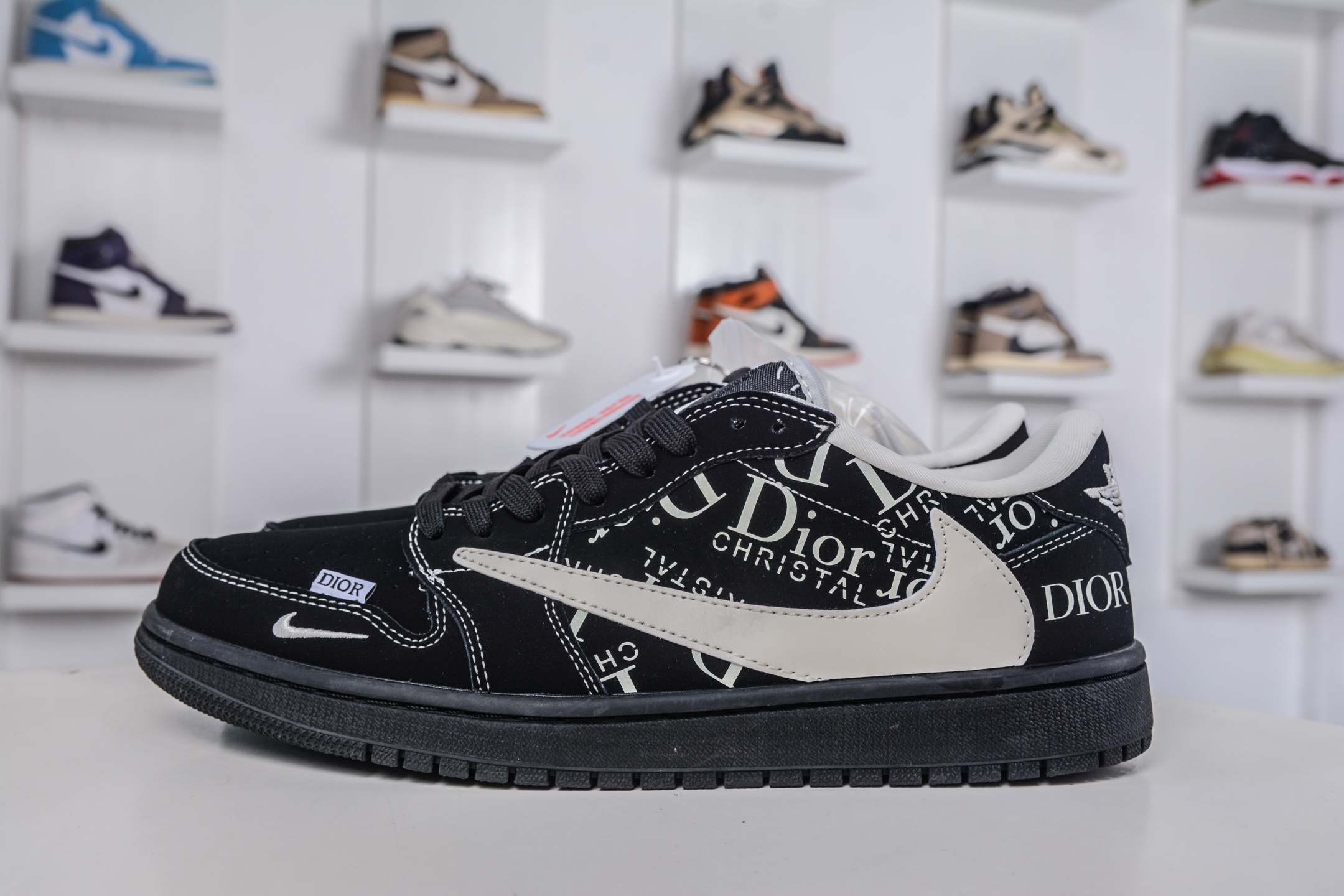 TS x Air Jordan x Dior Air Jordan 1 Low - Black and White Custom Sneakers