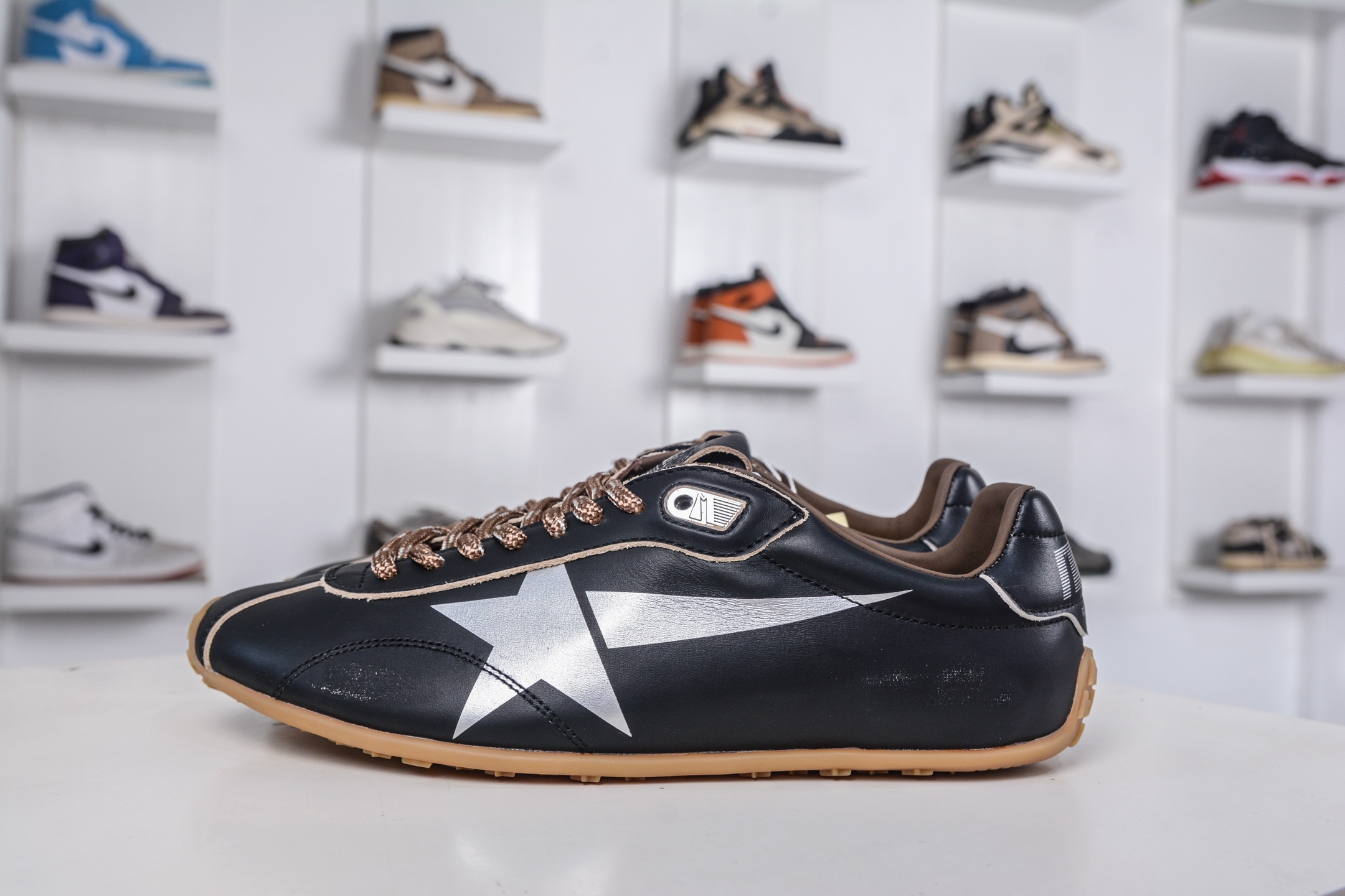 Golden Goose Marathon Leather Sneakers - Black with Silver Star