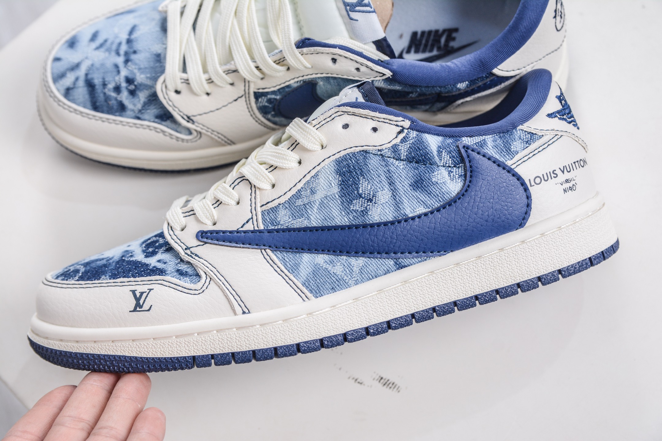 270 TS x Air Jordan x Louis VuittAJ1 Low 倒钩低帮LV联名-米白水洗蓝 LD2028-046