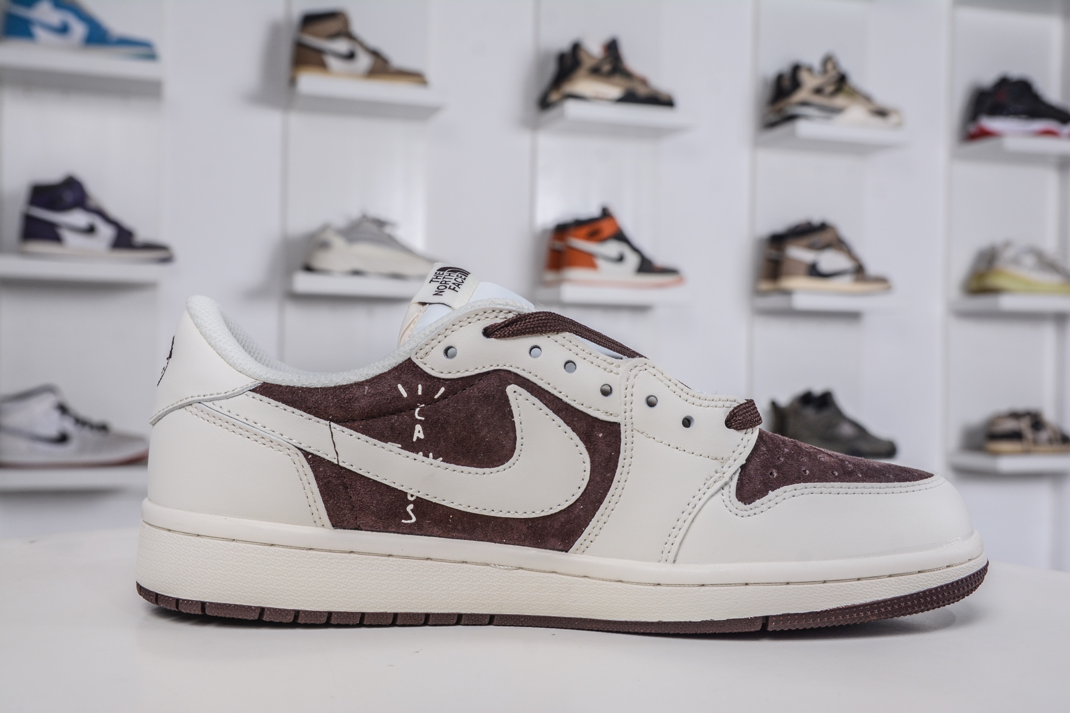 270 The North Face x Supreme x Travis Scott x Air Jordan 1 Low乔丹1代低帮倒钩北面Sup联名-米白棕 DM7866-121