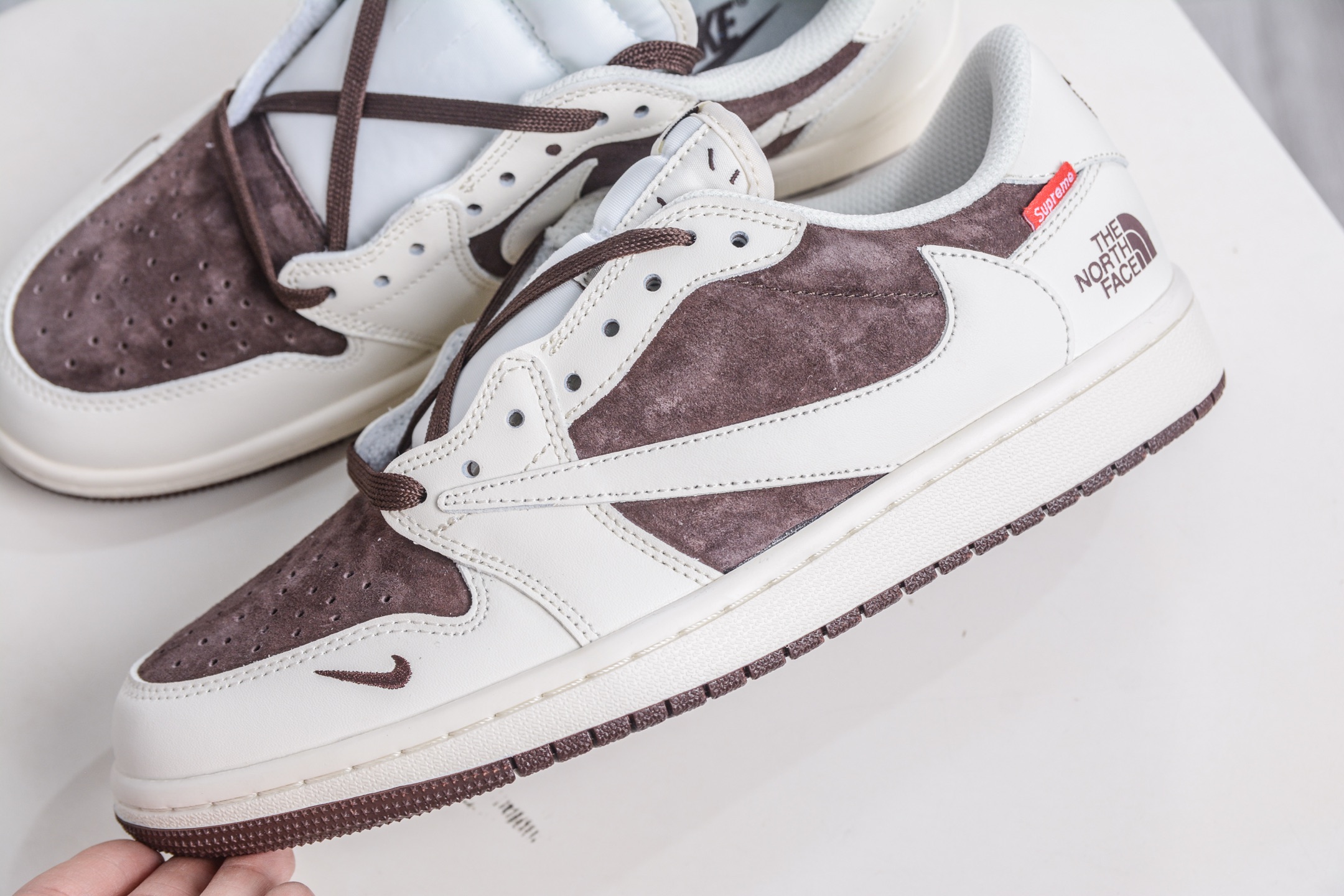 270 The North Face x Supreme x Travis Scott x Air Jordan 1 Low乔丹1代低帮倒钩北面Sup联名-米白棕 DM7866-121