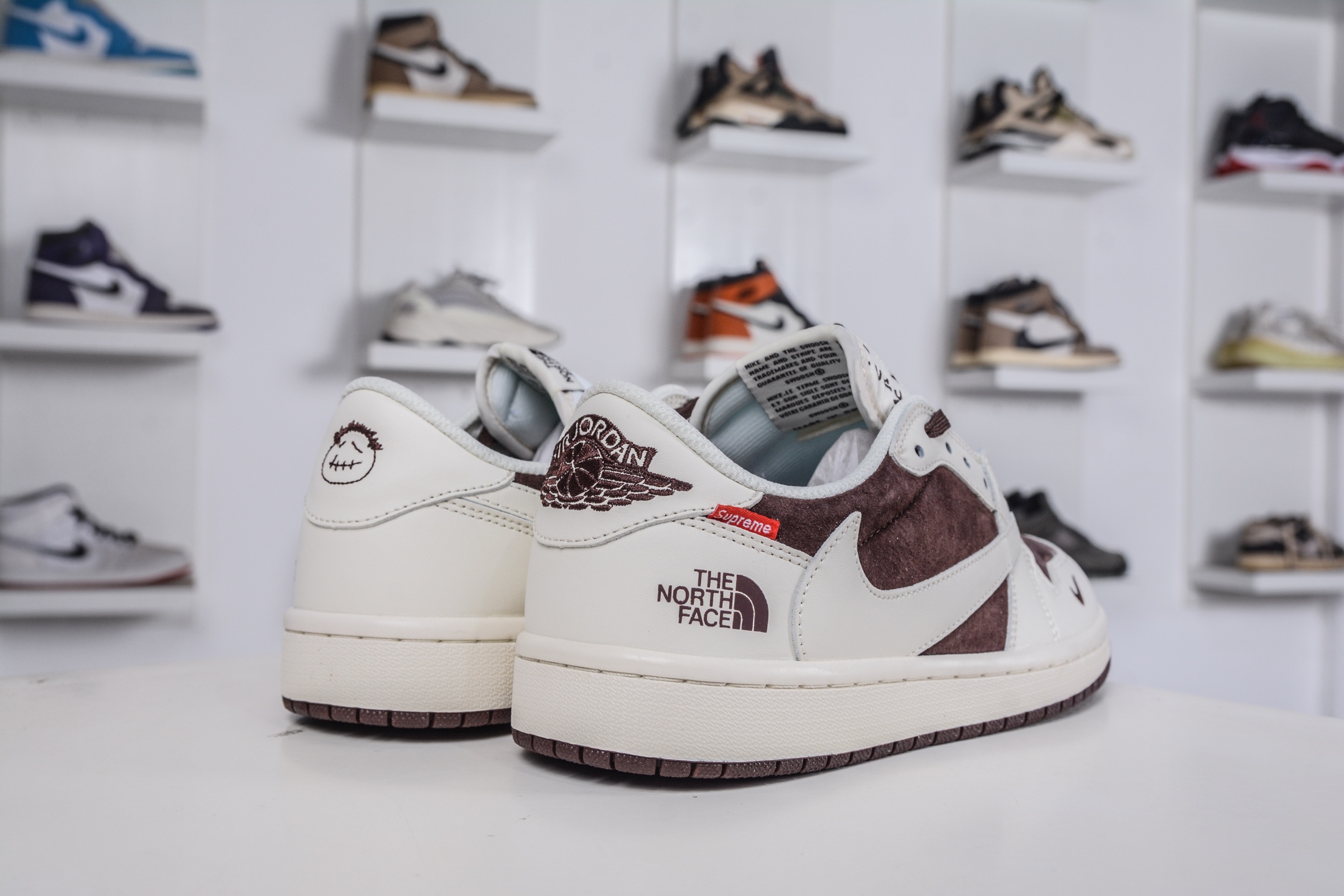 270 The North Face x Supreme x Travis Scott x Air Jordan 1 Low乔丹1代低帮倒钩北面Sup联名-米白棕 DM7866-121