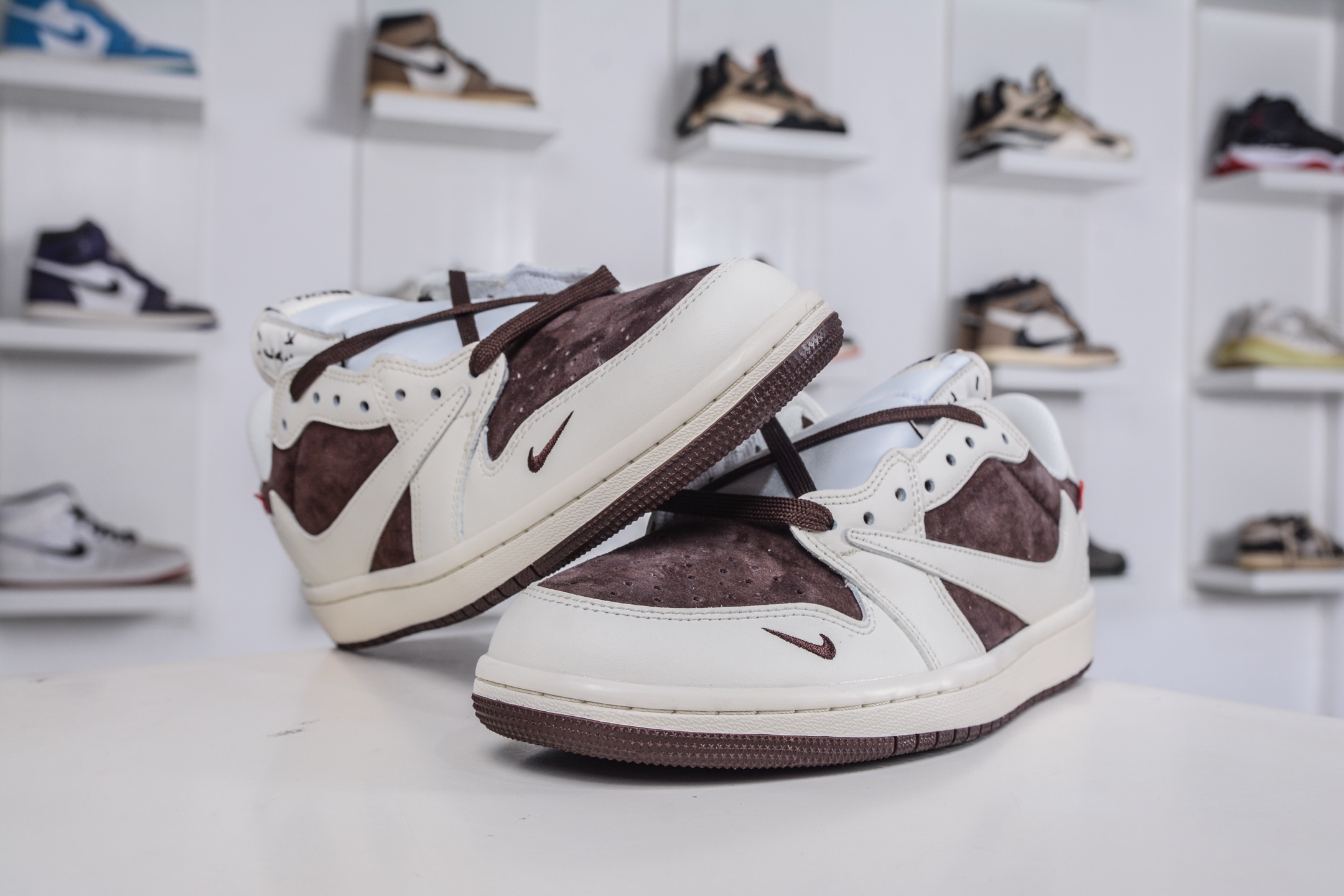 270 The North Face x Supreme x Travis Scott x Air Jordan 1 Low乔丹1代低帮倒钩北面Sup联名-米白棕 DM7866-121