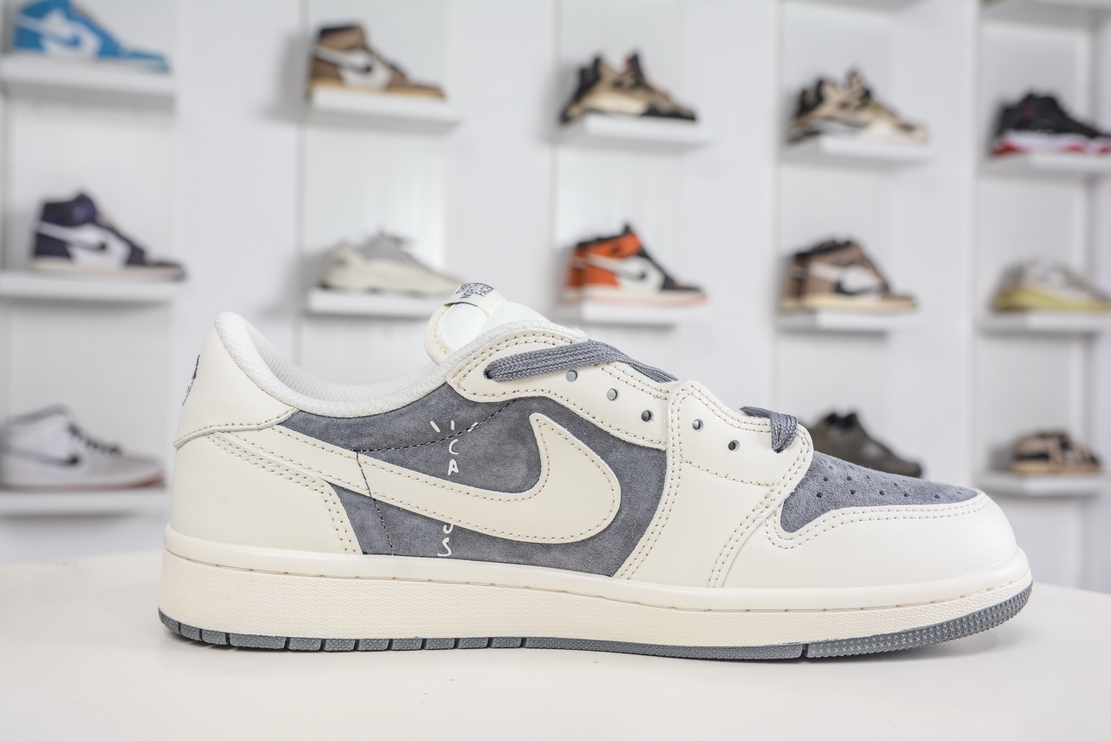 270 The North Face x Supreme x Travis Scott x Air Jordan 1 Low乔丹1代低帮倒钩北面Sup联名-米白灰 DM7866-126