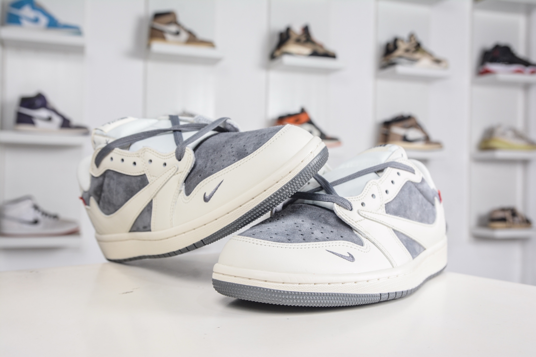 270 The North Face x Supreme x Travis Scott x Air Jordan 1 Low乔丹1代低帮倒钩北面Sup联名-米白灰 DM7866-126