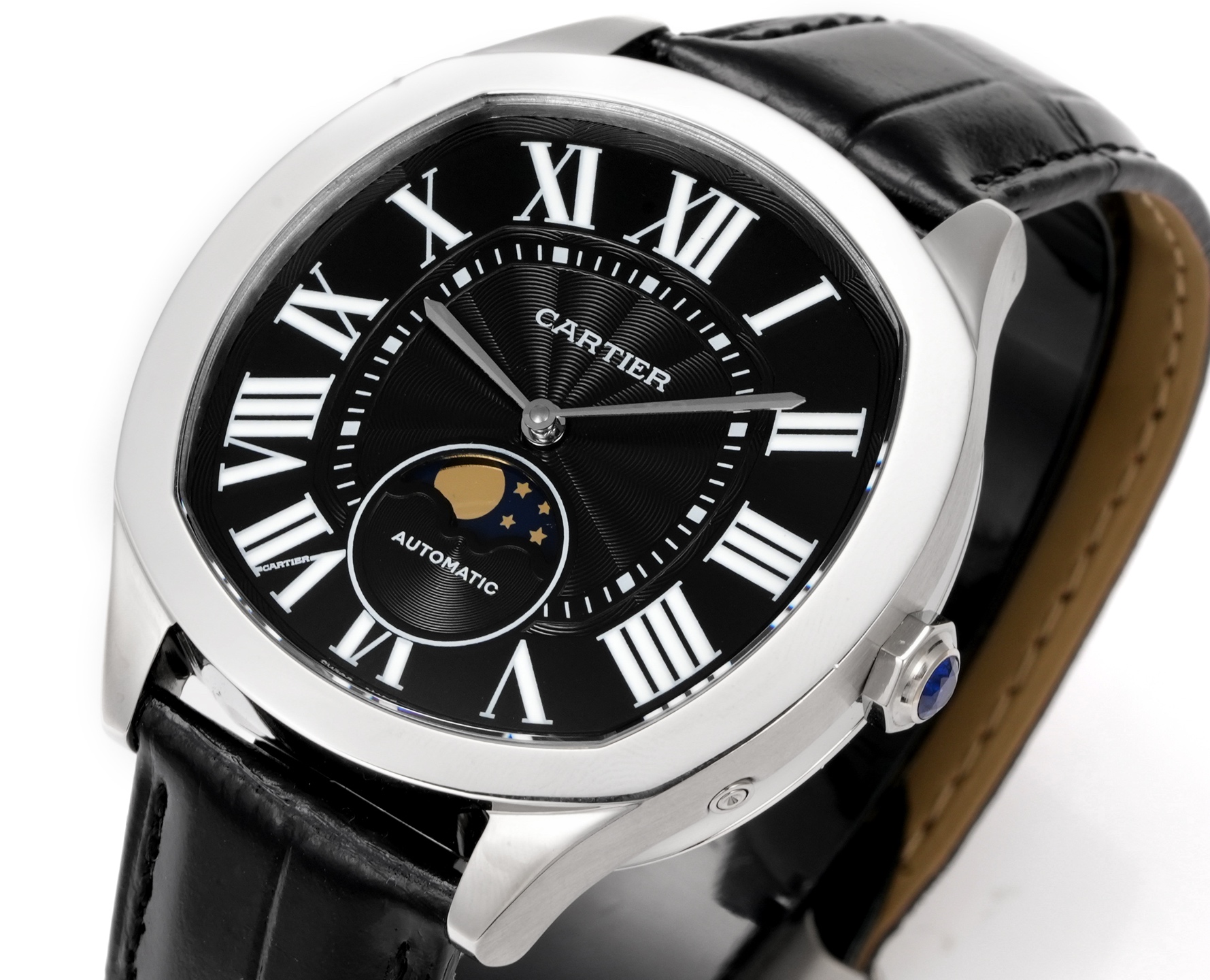 Cartier Drive de Cartier Moon Phases stainless steel case, black dial, black leather strap 40mm Men's Automatic