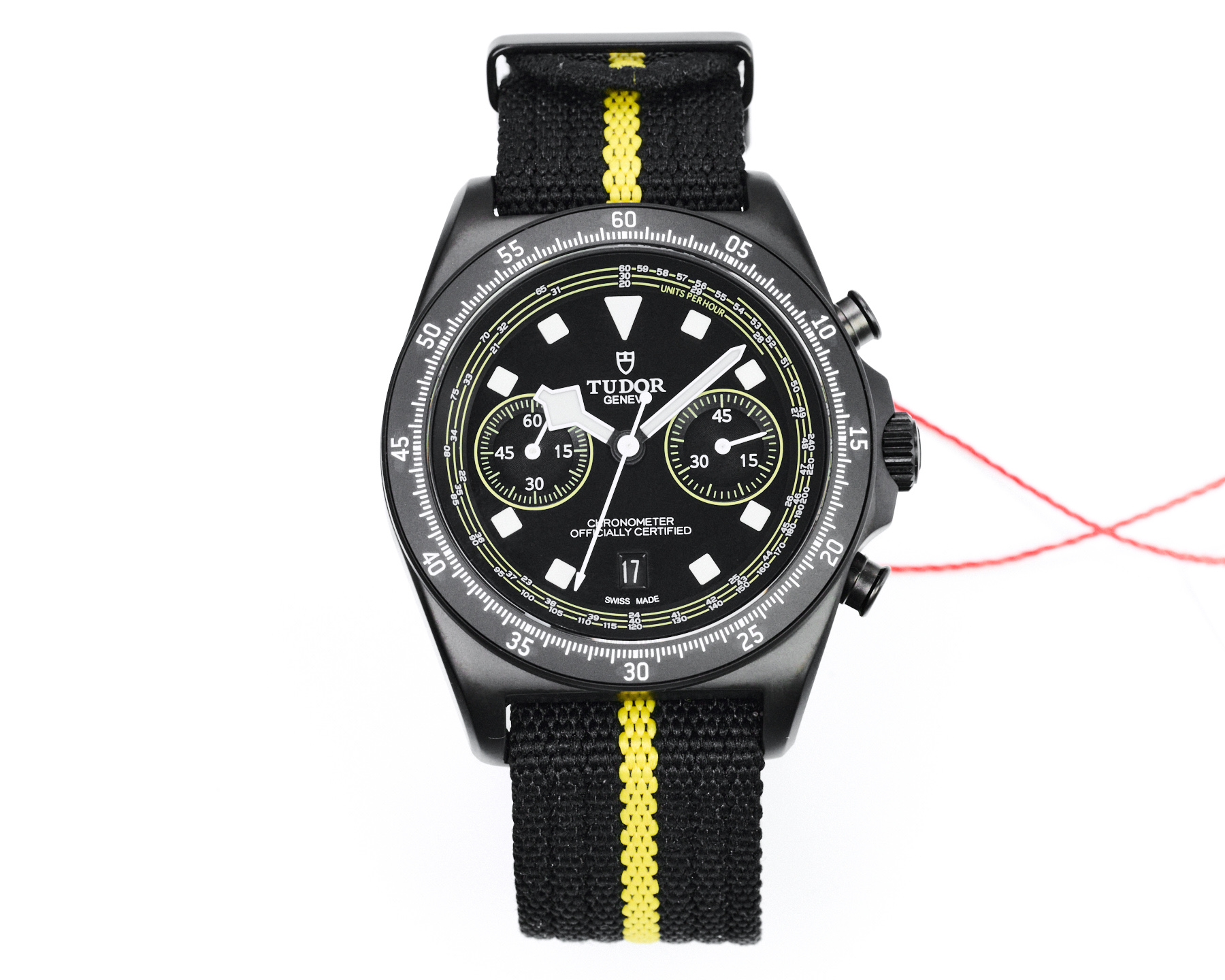 Tudor Heritage Chrono Black black case and bezel, black dial, black fabric strap with yellow stripe 42mm Men's Automatic