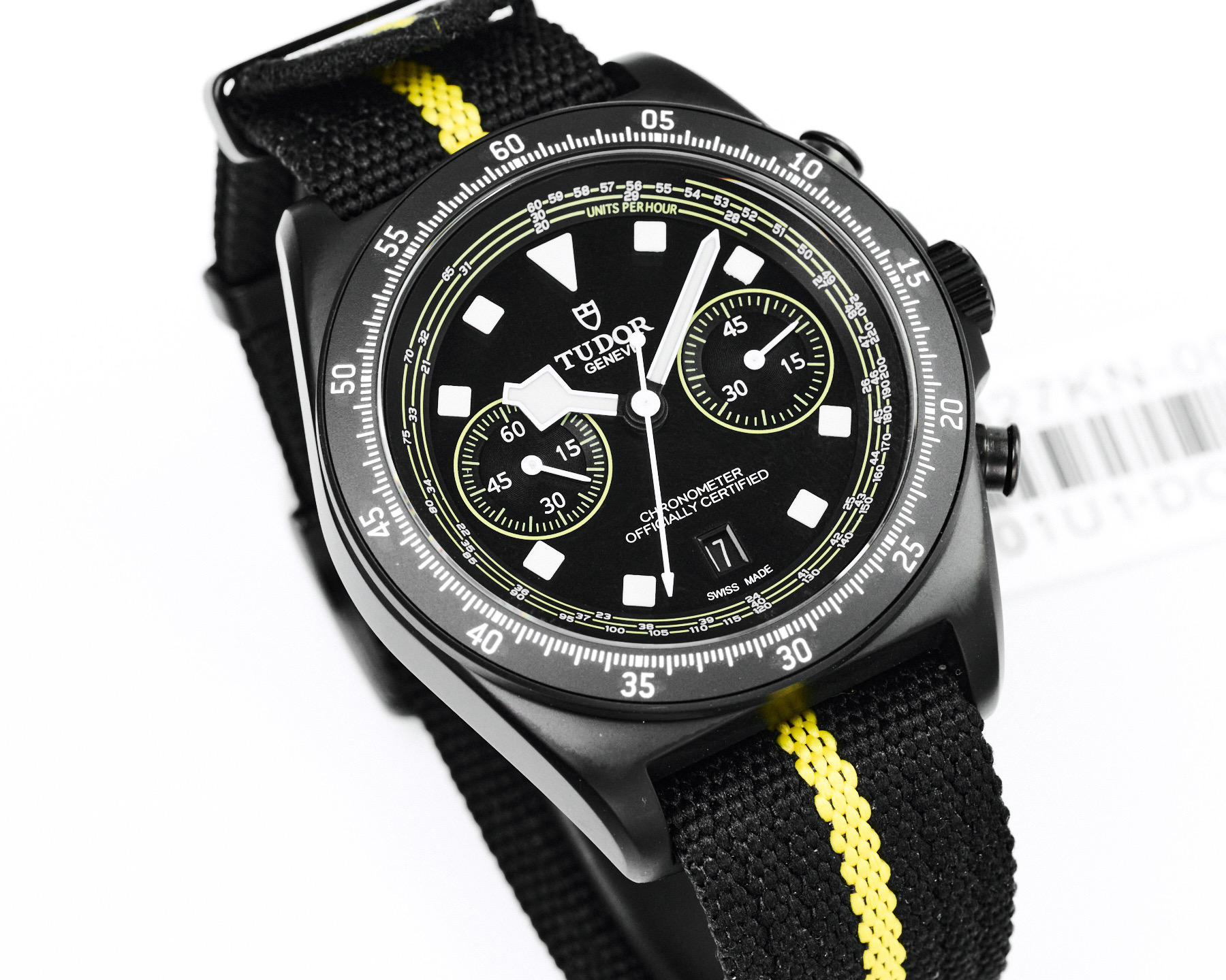 Tudor Heritage Chrono Black black case and bezel, black dial, black fabric strap with yellow stripe 42mm Men's Automatic