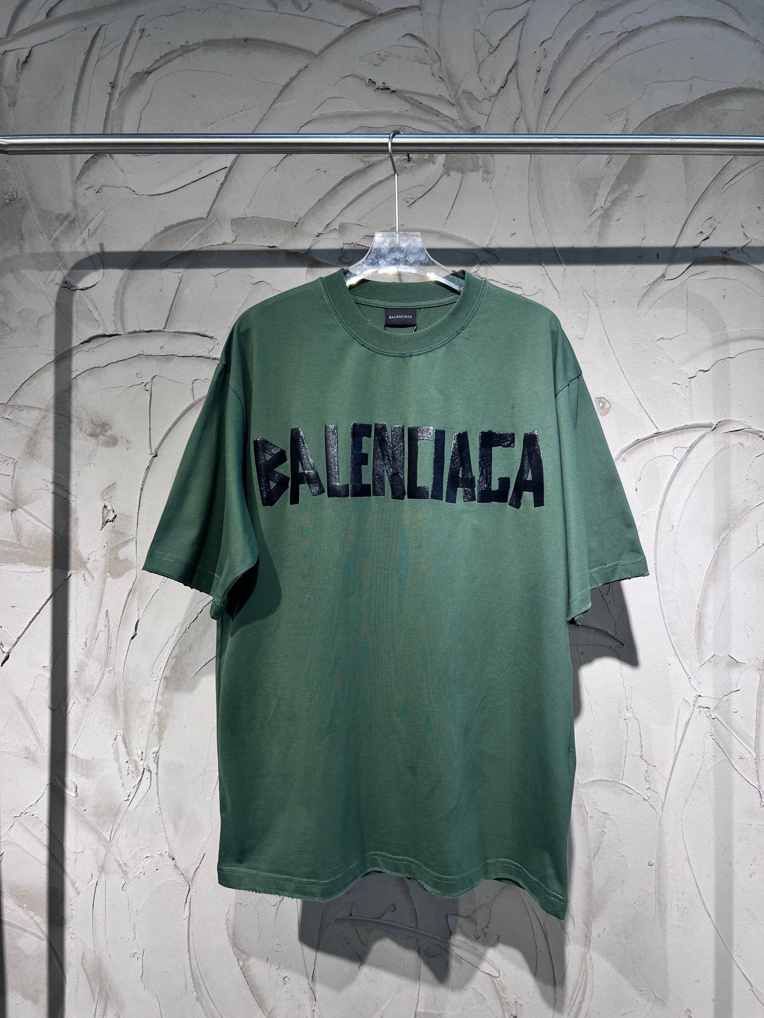 Balenciaga Clothing T-Shirt Army Green Black Unisex Cotton Spring Collection Short Sleeve