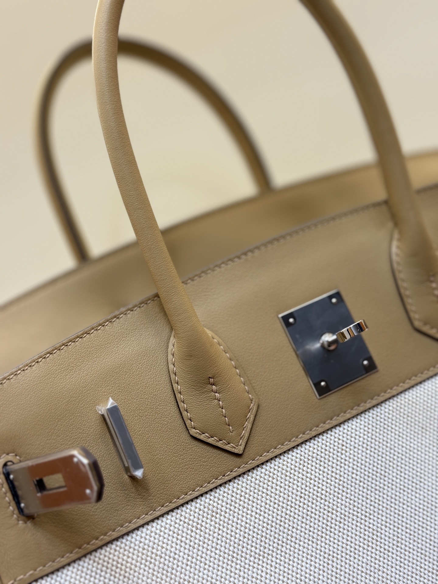 Birkin 25/30cm Pre-Owned Bag, Swift Leather & Canvas, Milk Tea Color, Gold & Silver Hardware 1 i1743579454144 1679 0 0