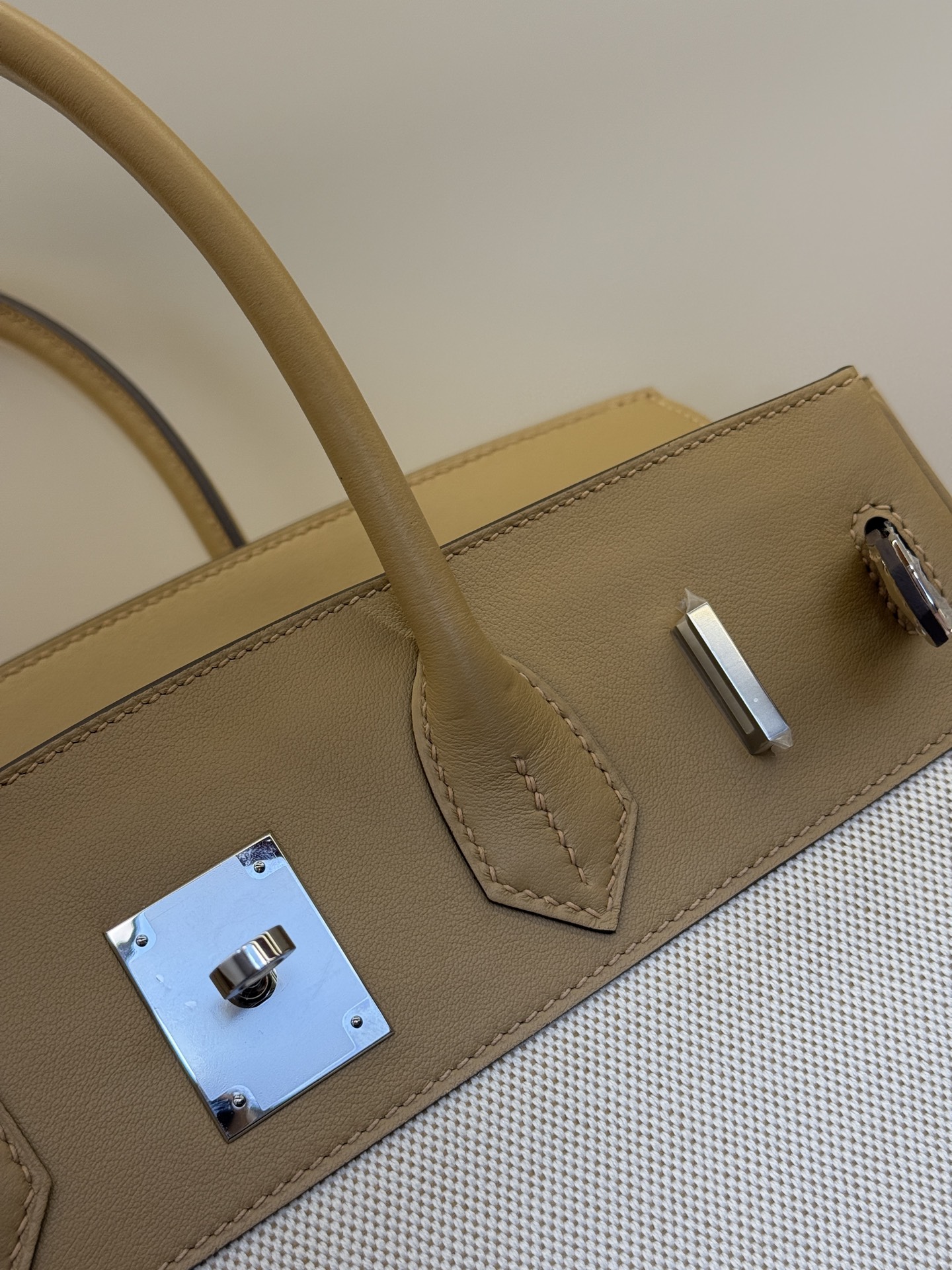 Birkin 25/30cm Pre-Owned Bag, Swift Leather & Canvas, Milk Tea Color, Gold & Silver Hardware 5 i1743579454161 5912 0 4