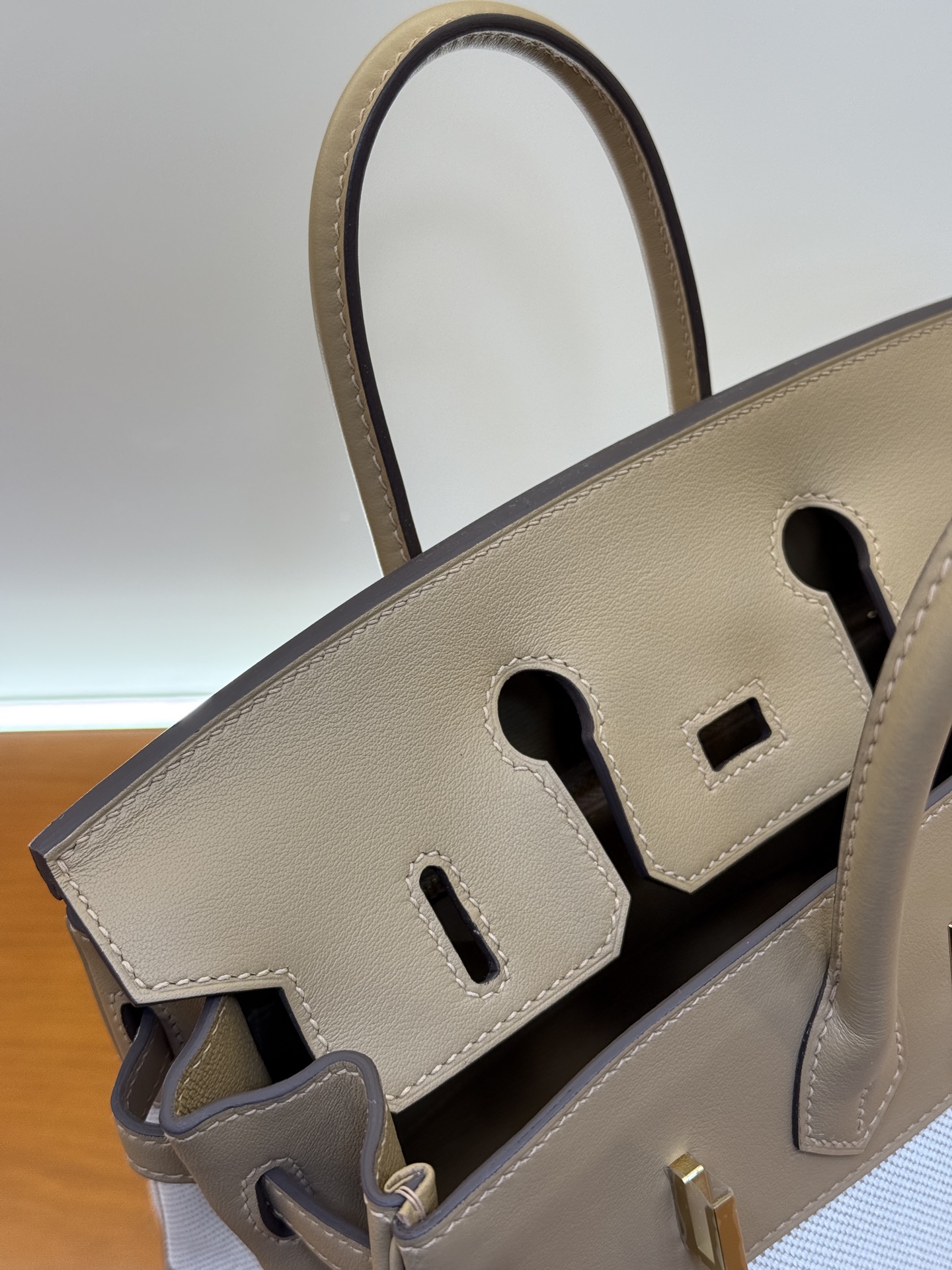 Birkin 25/30cm Pre-Owned Bag, Swift Leather & Canvas, Milk Tea Color, Gold & Silver Hardware 7 i1743579456263 2475 0 6