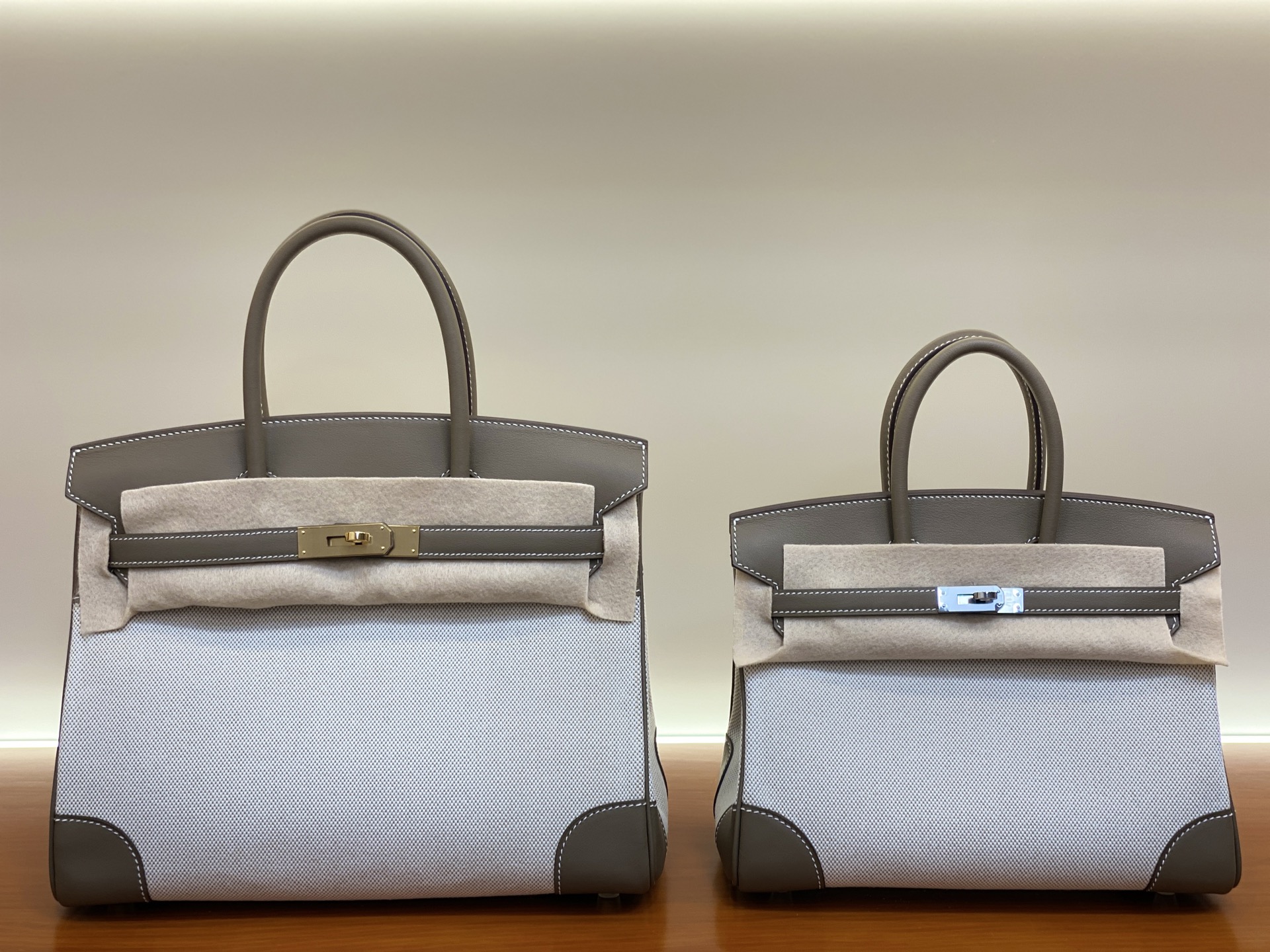 Birkin Style Swift Leather & Canvas Handbag - 25/30cm, Multiple Colors 4 i1746681741353 1719 0 4