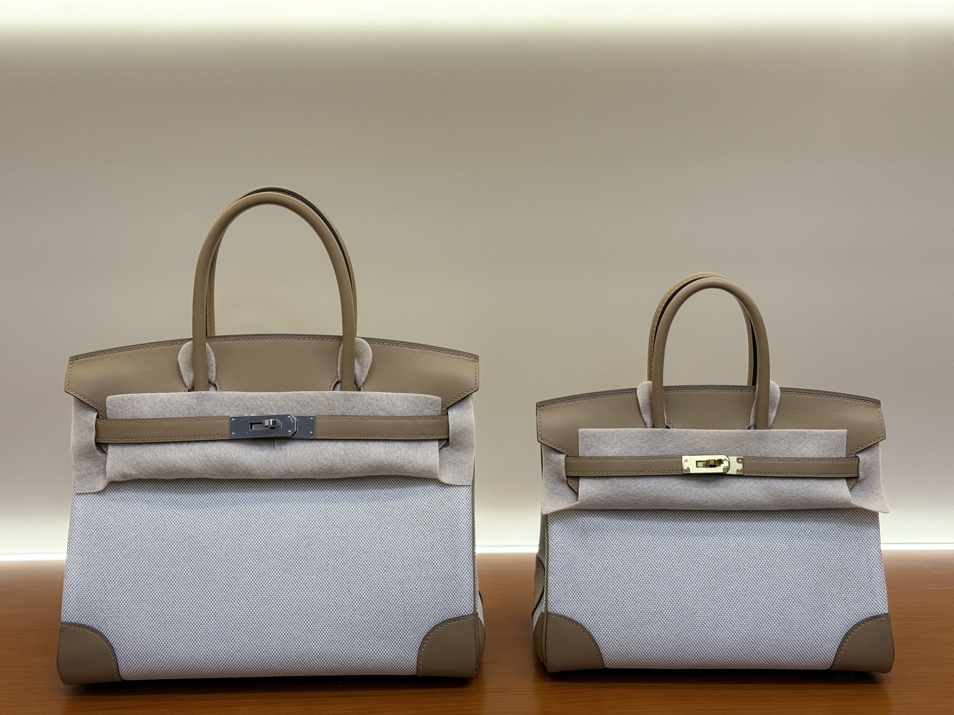 Birkin Style Swift Leather & Canvas Handbag - 25/30cm, Multiple Colors 6 i1746681741353 2497 0 6