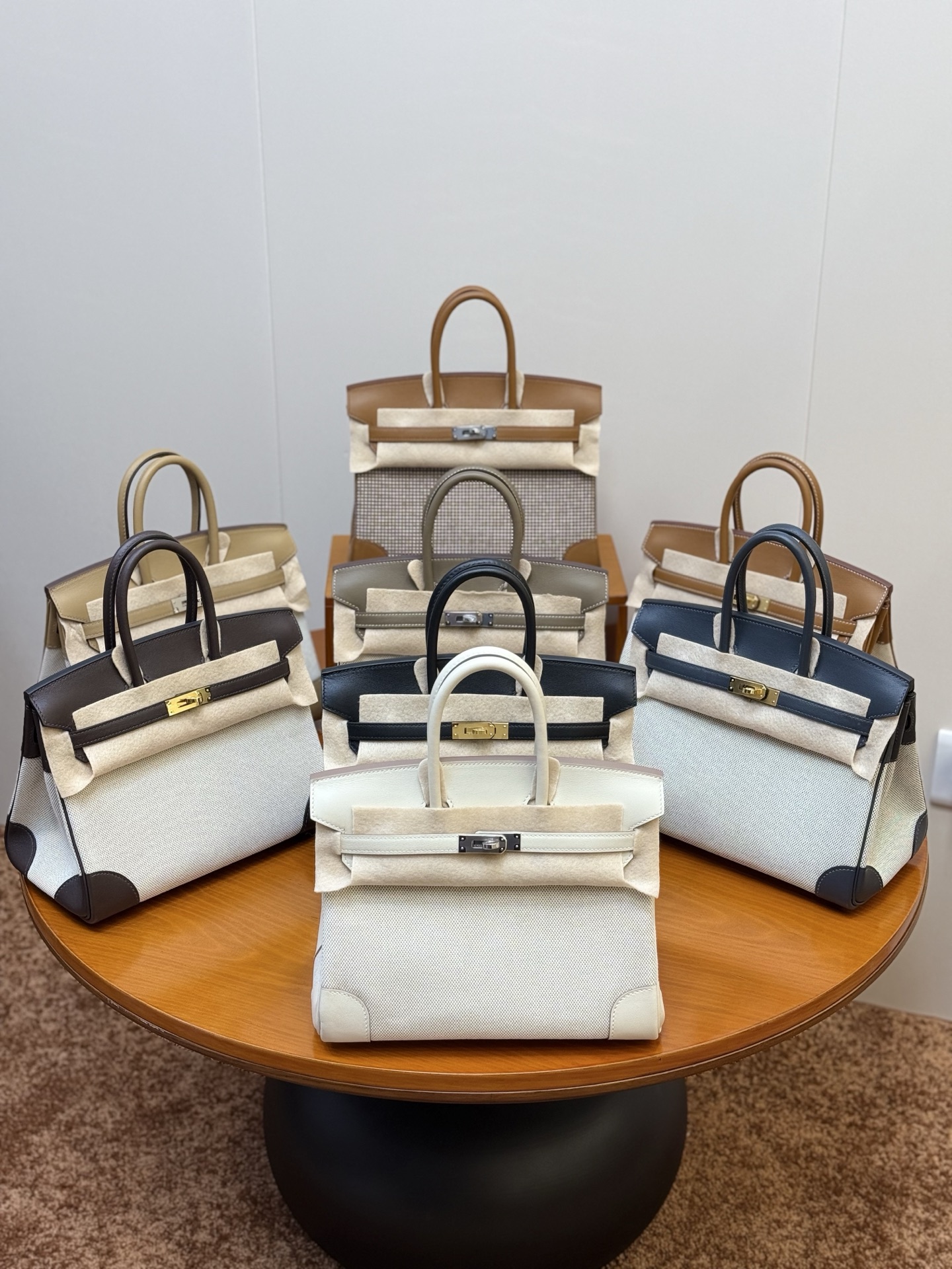 Birkin Style Swift Leather & Canvas Handbag - 25/30cm, Multiple Colors 10 i1749262868154 7520 0 0