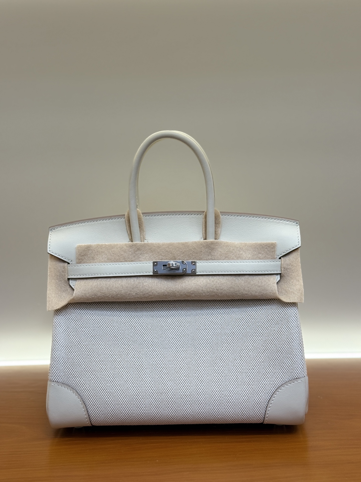 Birkin Style Swift Leather & Canvas Handbag - 25/30cm, Multiple Colors 8 i1749263477200 3799 0 6