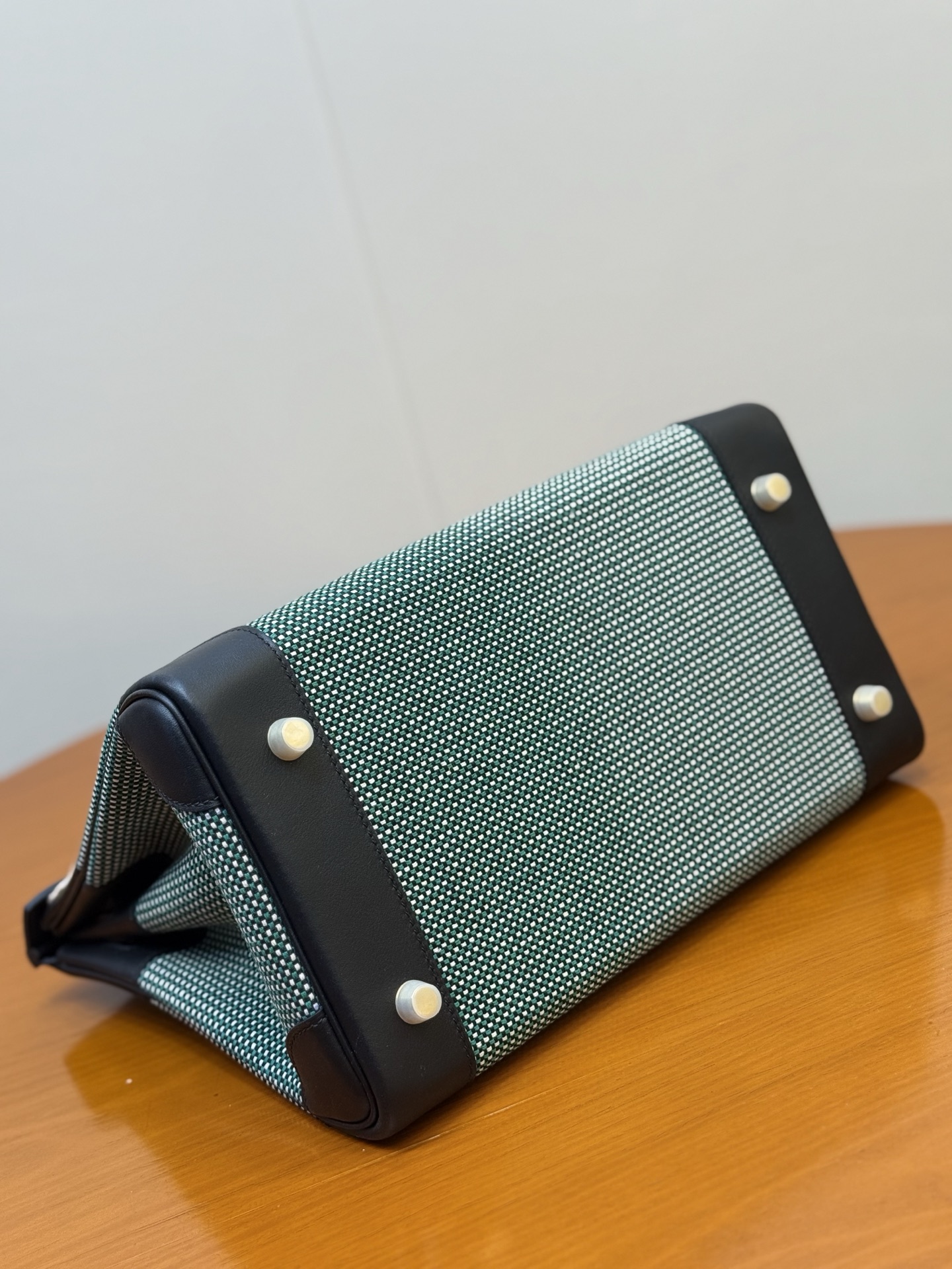 Birkin 30cm Mint Green Waffle Canvas & Swift Leather Gold Hardware Bag 8 i1753330320778 4336 0 5