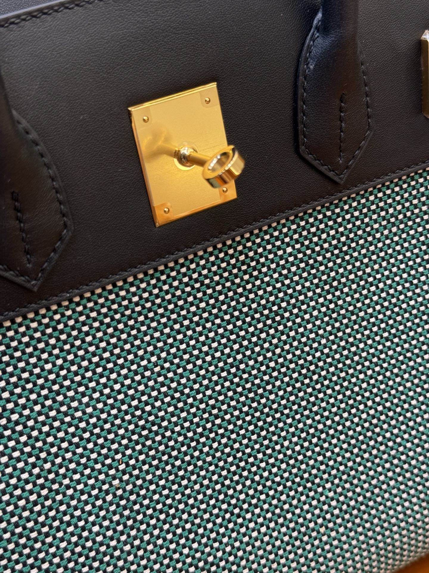 Birkin 30cm Mint Green Waffle Canvas & Swift Leather Gold Hardware Bag 5 i1753330323620 1254 0 0
