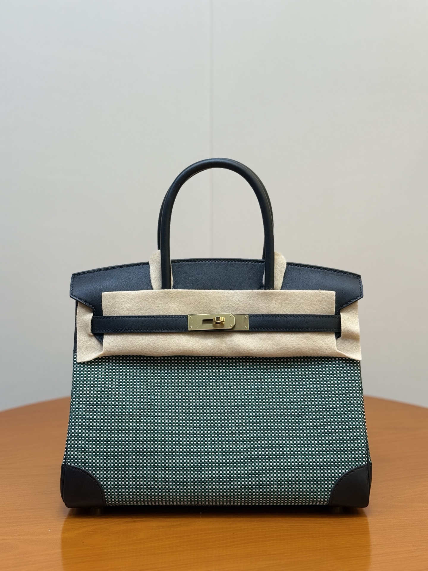 Birkin 30cm Mint Green Waffle Canvas & Swift Leather Gold Hardware Bag 12 i1753330339489 6179 0 10