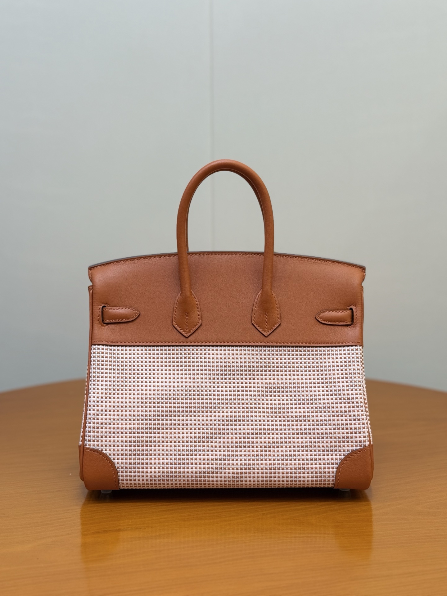 Birkin 25cm Pumpkin Orange Swift Leather & Waffle Canvas Handbag 5 i1753330622292 695 0 2