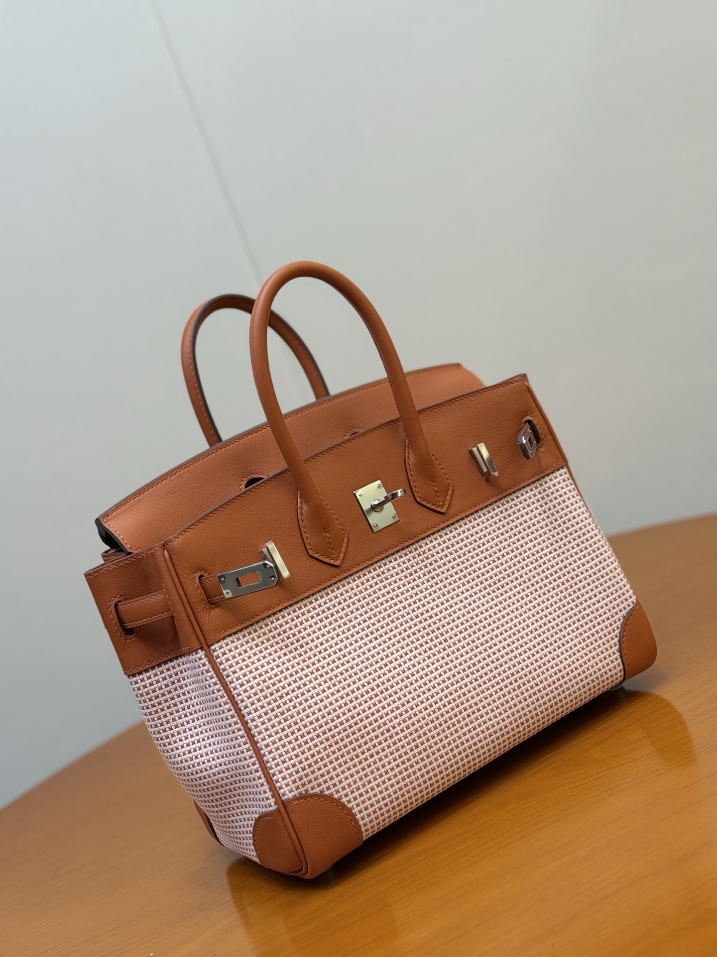 Birkin 25cm Pumpkin Orange Swift Leather & Waffle Canvas Handbag 3 i1753330622380 4988 0 8