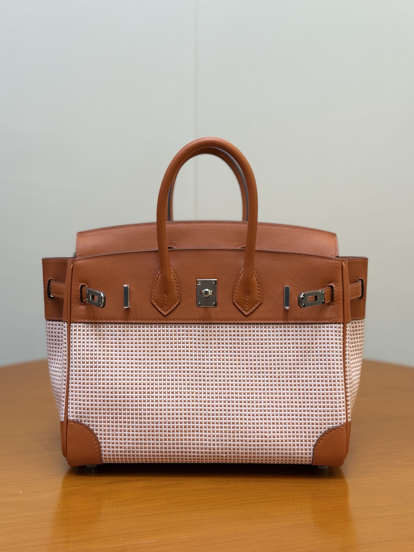 Birkin 25cm Pumpkin Orange Swift Leather & Waffle Canvas Handbag 2 i1753330622400 167 0 6