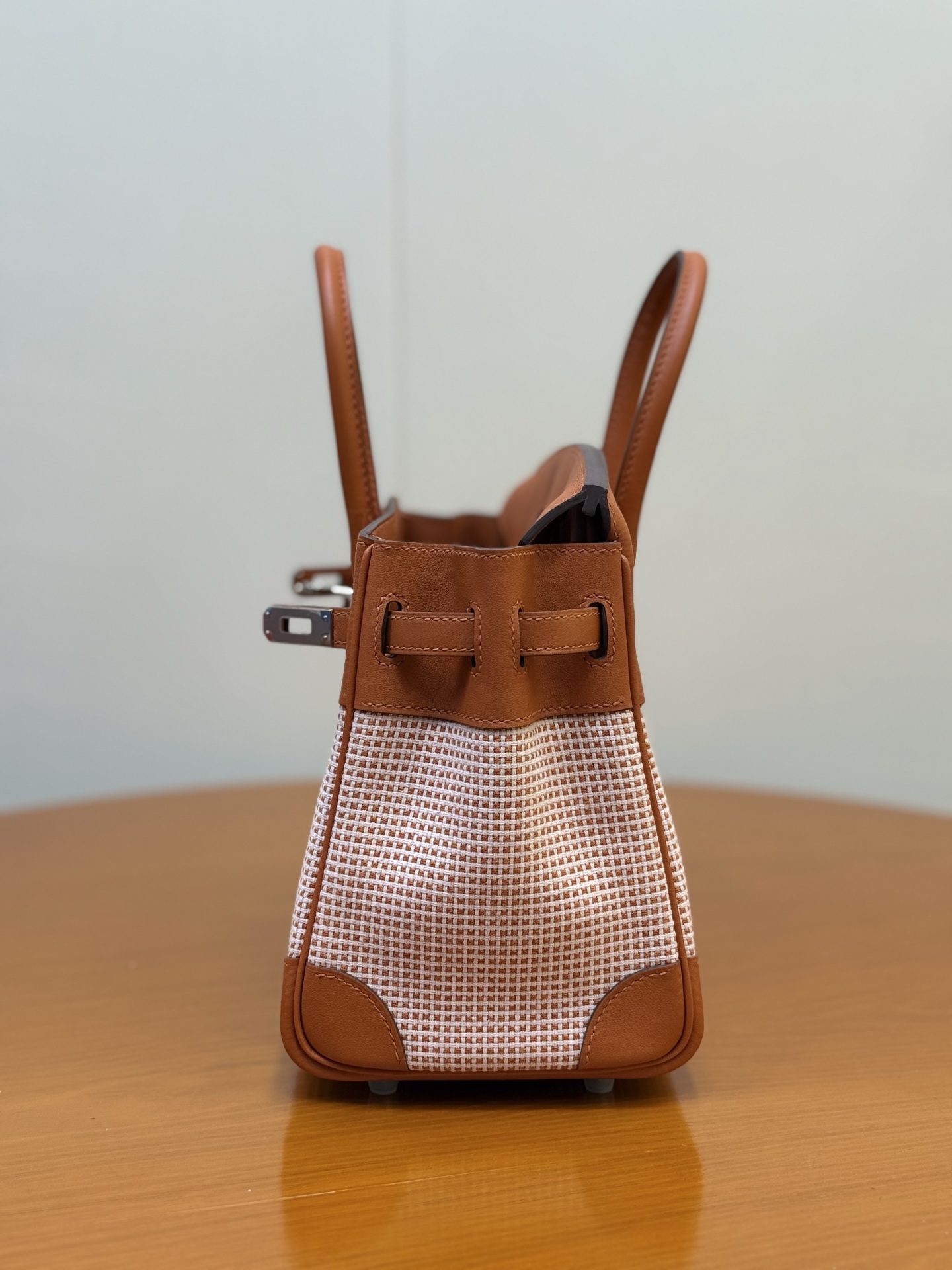 Birkin 25cm Pumpkin Orange Swift Leather & Waffle Canvas Handbag 9 i1753330624200 8163 0 7