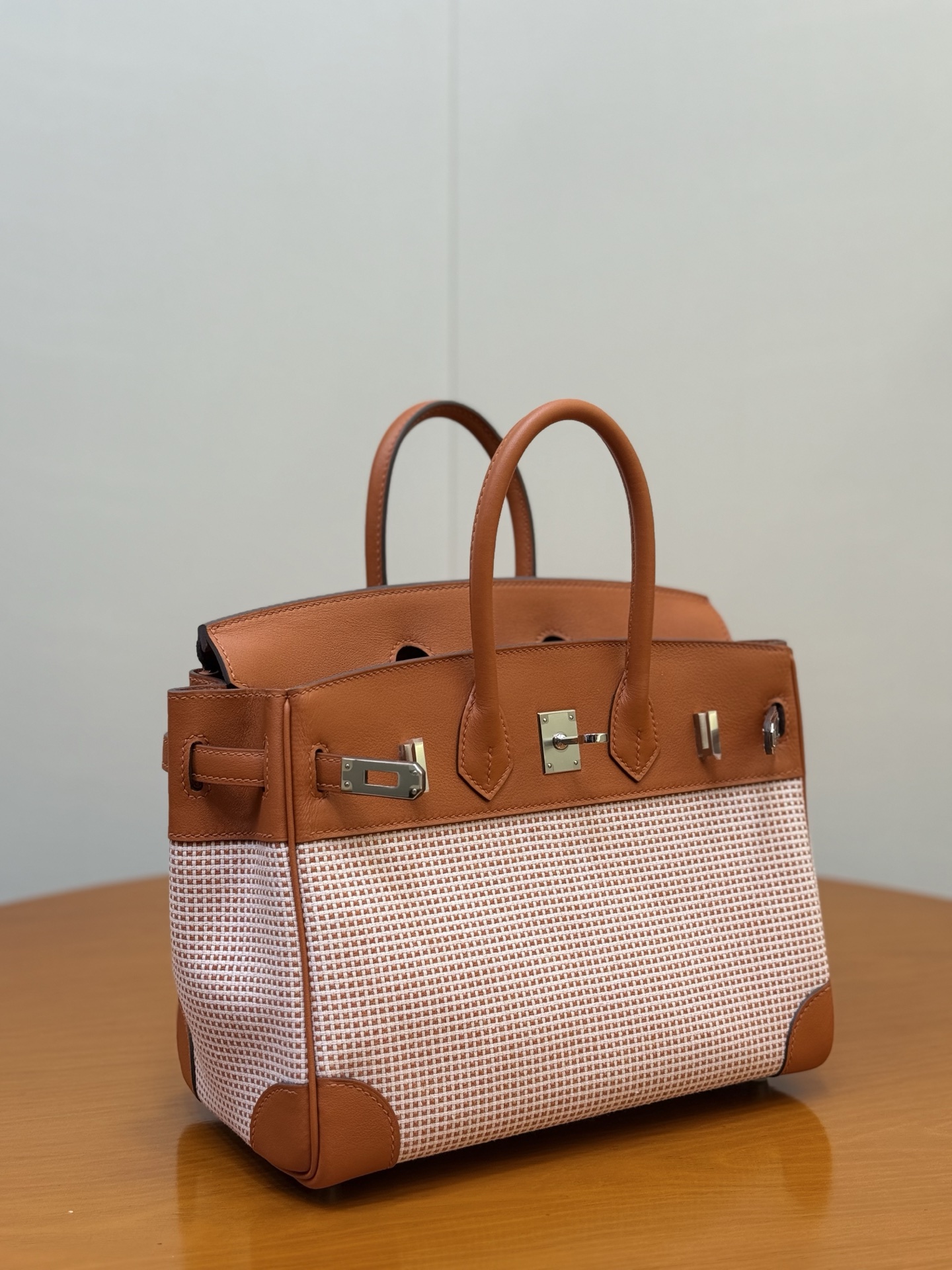 Birkin 25cm Pumpkin Orange Swift Leather & Waffle Canvas Handbag 11 i1753330624232 9080 0 10
