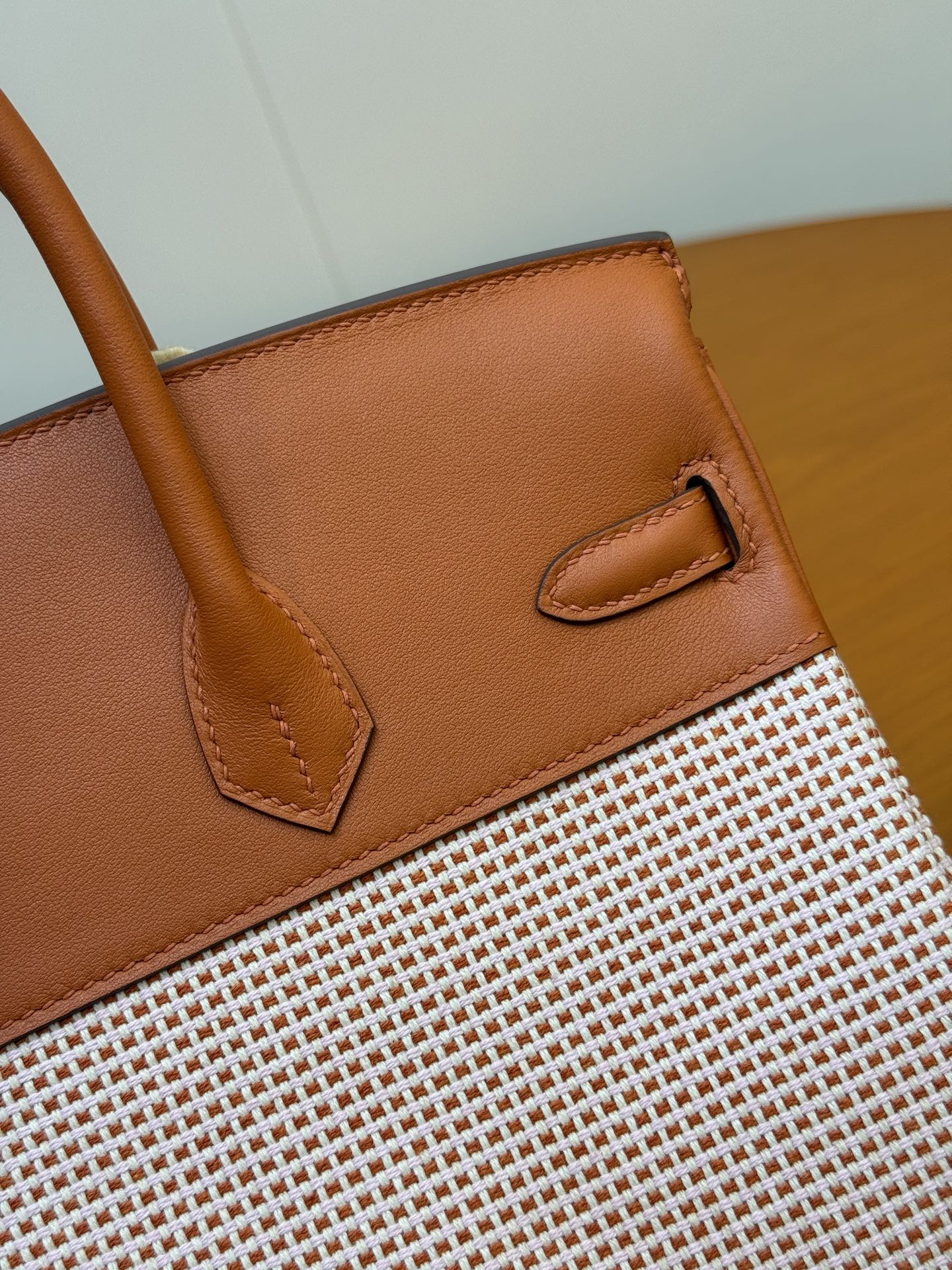 Birkin 25cm Pumpkin Orange Swift Leather & Waffle Canvas Handbag 6 i1753330625678 5898 0 3