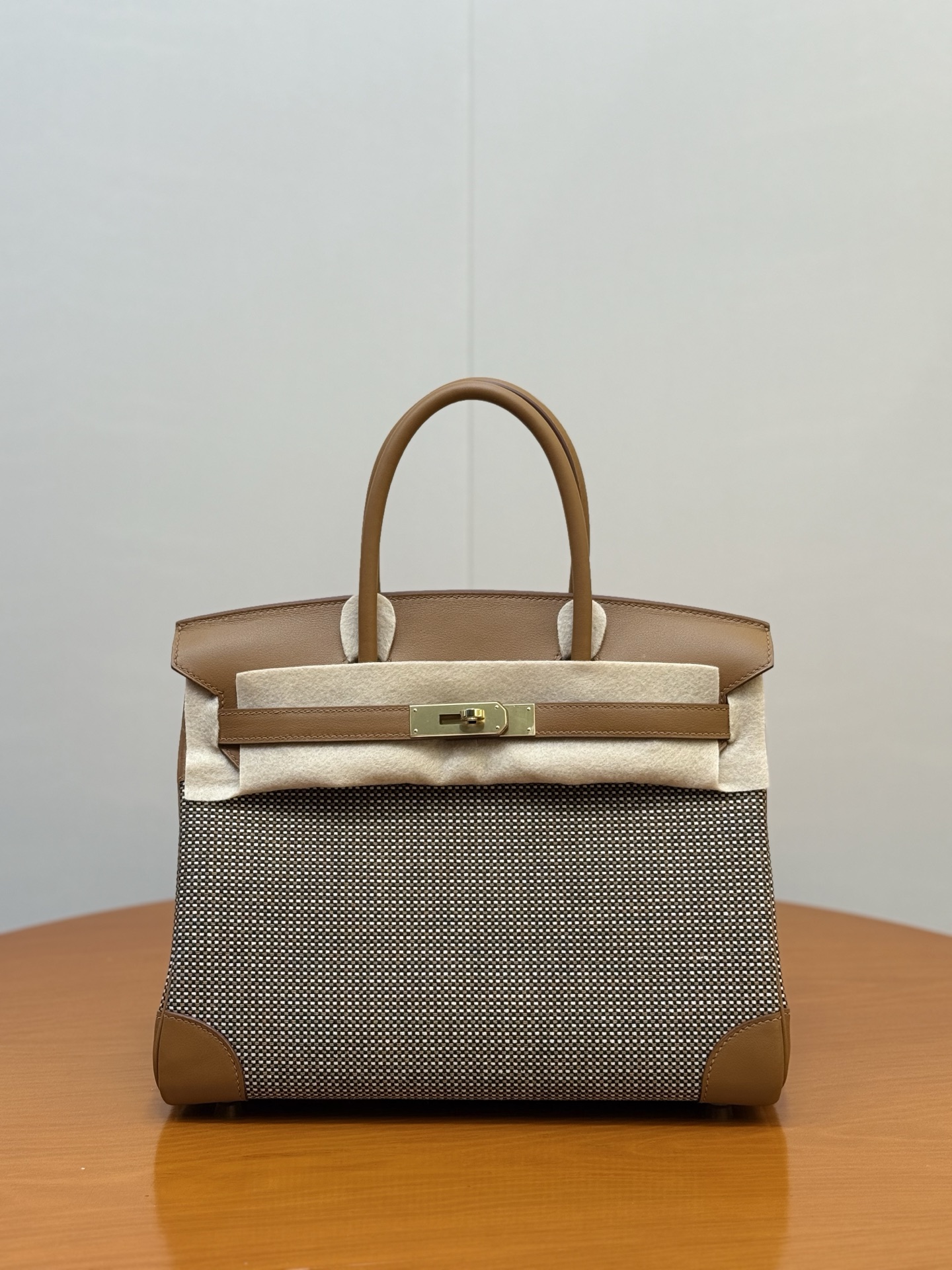 Birkin 30cm Gold Brown Swift Leather & Waffle Canvas Gold Hardware Bag 12 i1753330751516 1004 0 0