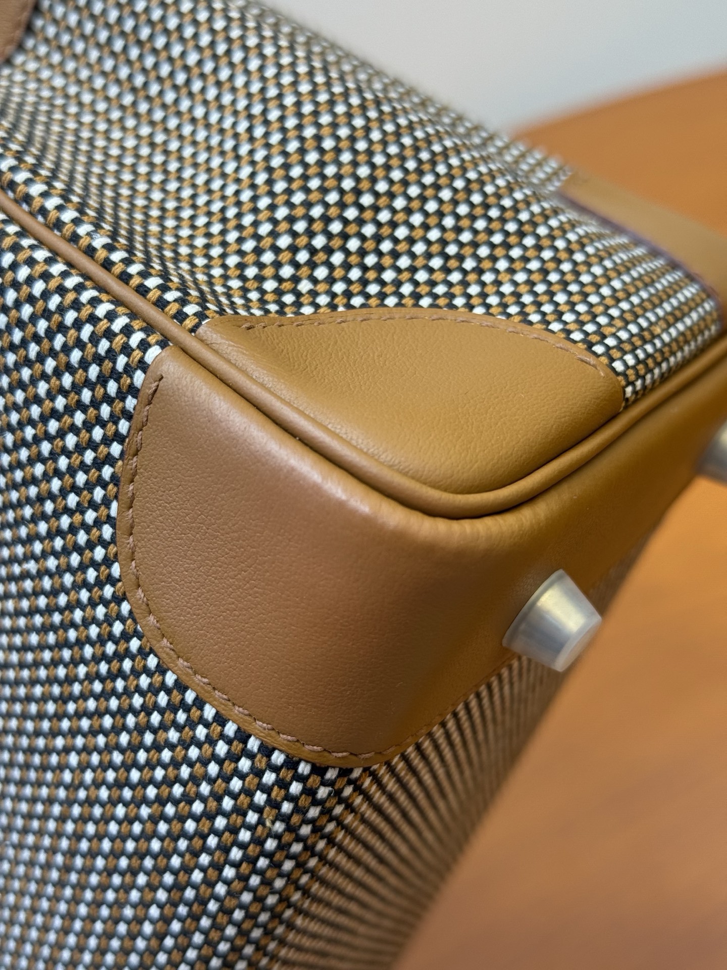 Birkin 25cm Swift Leather and Waffle Canvas Handbag with Silver Hardware 9 i1753330788256 5216 0 7