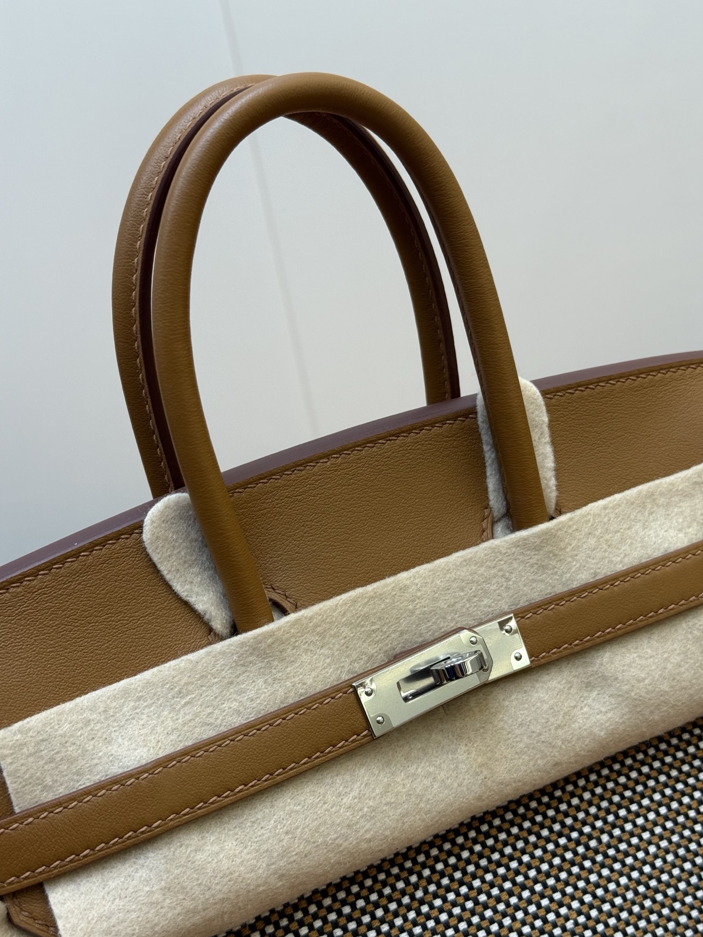 Birkin 25cm Swift Leather and Waffle Canvas Handbag with Silver Hardware 5 i1753330790089 6673 0 3