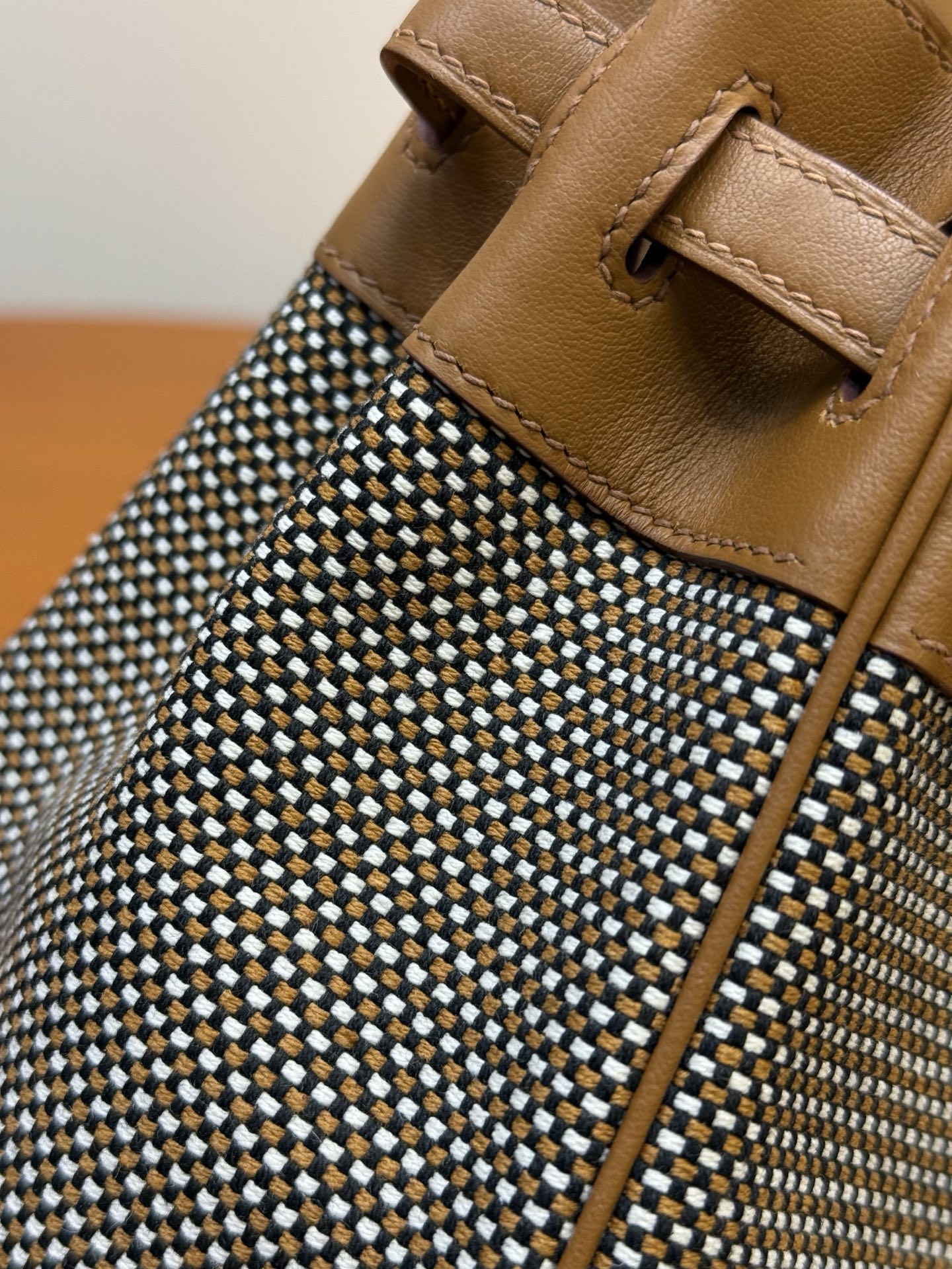 Birkin 25cm Swift Leather and Waffle Canvas Handbag with Silver Hardware 10 i1753330790165 7744 0 8