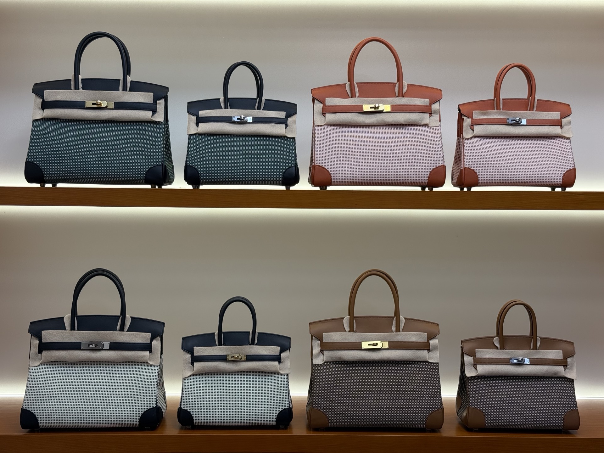 Birkin 25/30cm Swift Leather & Waffle Canvas Limited Edition Gold/Silver Buckle