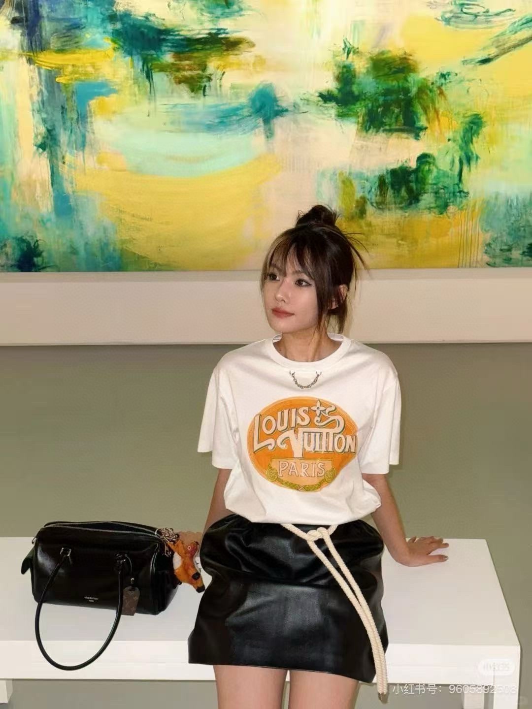 LOUIS VUITTON 25ss链条飞行印章短袖T恤 上身效果#