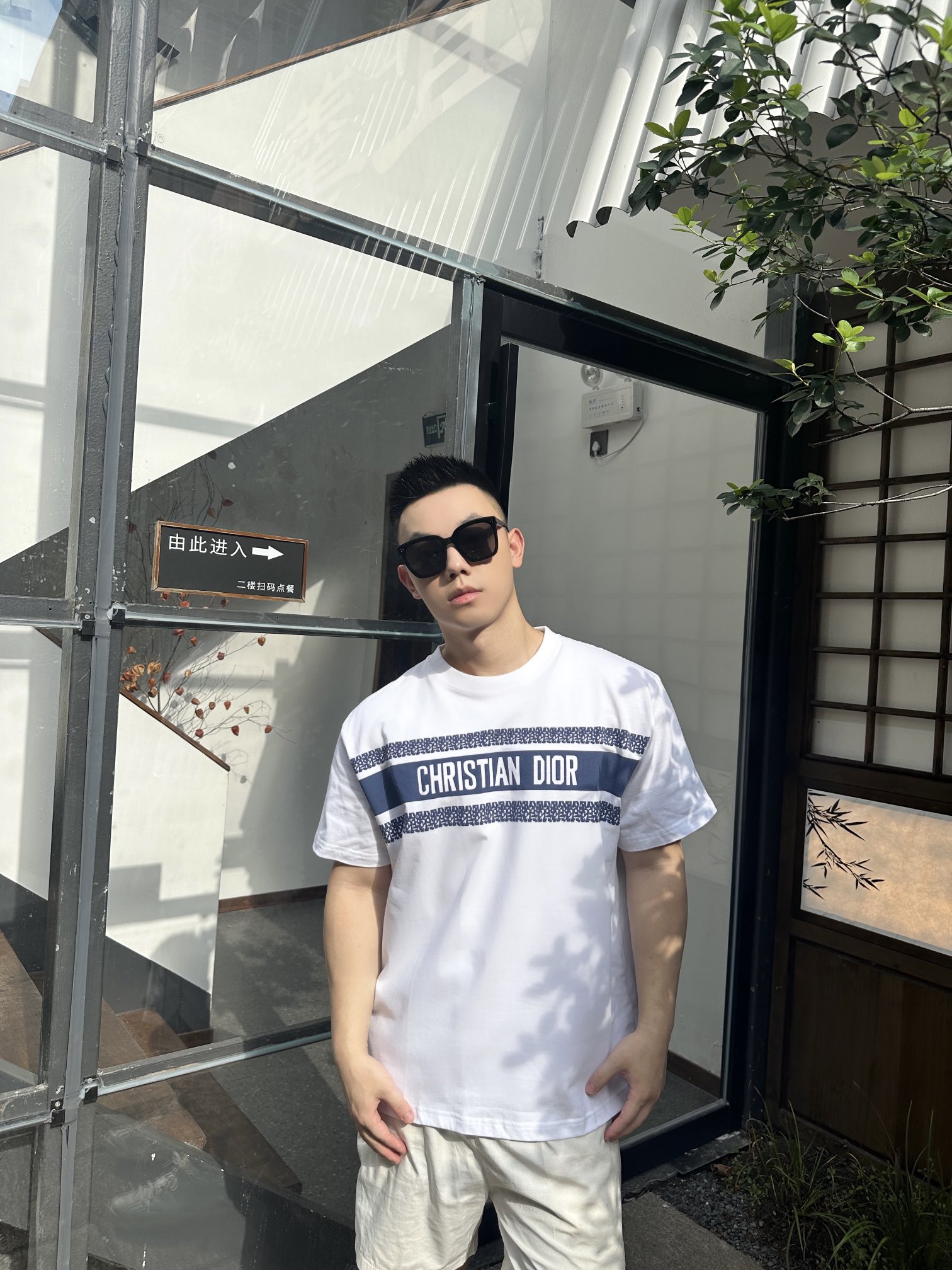  DIOR/迪奥 拼接标识印花短袖T恤 上身效果#