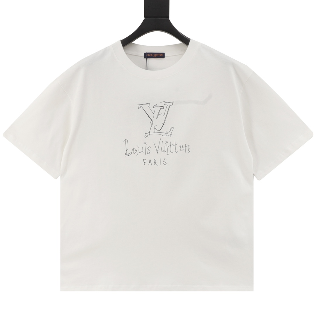 Louis Vuitton 25SS Patch Letter Short Sleeve T-Shirt Custom Cotton Fabric