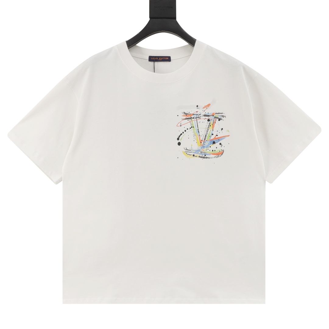 Louis Vuitton 25SS Hand-Painted Short Sleeve T-Shirt, Custom Cotton Fabric