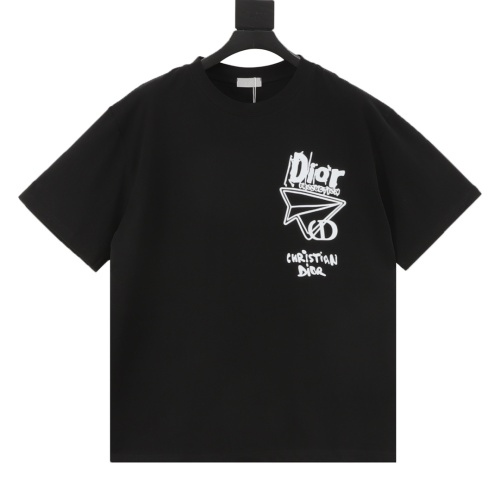 Dior 25SS Paper Airplane Print Short Sleeve T-Shirt, Custom Cotton Fabric 1 Dior 25SS Paper Airplane Print Short Sleeve T-Shirt, Custom Cotton Fabric