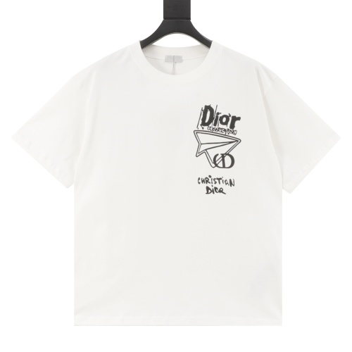 Dior 25SS Paper Airplane Short Sleeve T-Shirt Custom Cotton Fabric S-XL 1 Dior 25SS Paper Airplane Short Sleeve T-Shirt Custom Cotton Fabric S-XL