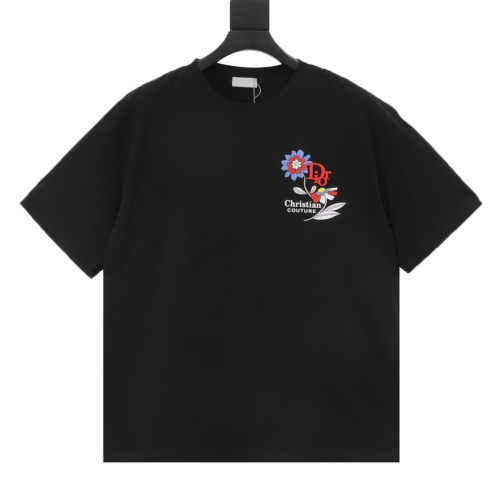 Dior 25SS Floral Print Short Sleeve T-Shirt - Custom Cotton Fabric 1 Dior 25SS Floral Print Short Sleeve T-Shirt - Custom Cotton Fabric