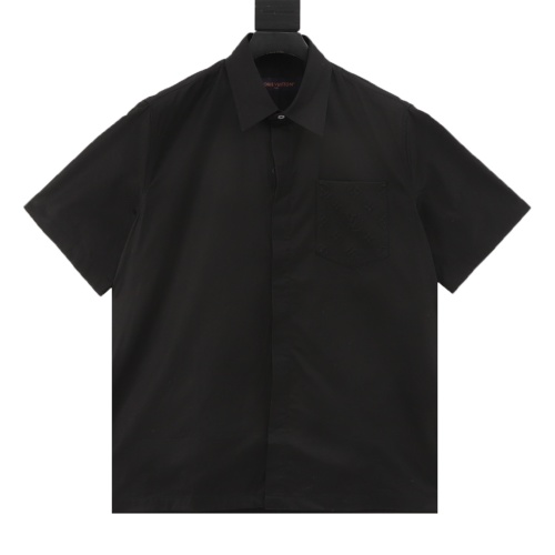 Louis Vuitton Men's Black Monogram Embossed Pocket Relaxed Fit Short Sleeve Shirt 1 Louis Vuitton Men's Black Monogram Embossed Pocket Relaxed Fit Short Sleeve Shirt