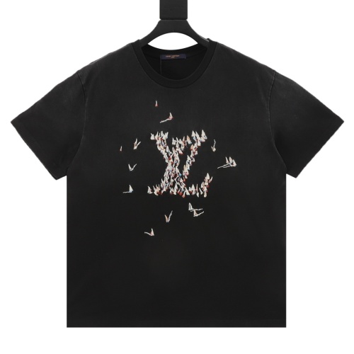 Louis Vuitton Grey Cotton Short Sleeve T-Shirt with Origami Bird Embroidery 1 Louis Vuitton Grey Cotton Short Sleeve T-Shirt with Origami Bird Embroidery