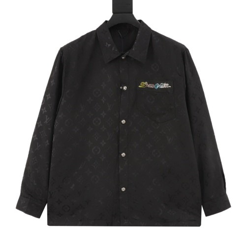 Louis Vuitton Men's Staples Edition Black Silk Shirt with Rhinestone Logo 1 Louis Vuitton Men's Staples Edition Black Silk Shirt with Rhinestone Logo