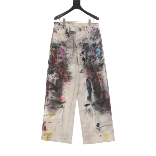 Acne Studios White Denim Jeans with Multicolor Splash-Ink,Straight-Leg Fit 1 Acne Studios White Denim Jeans with Multicolor Splash-Ink,Straight-Leg Fit