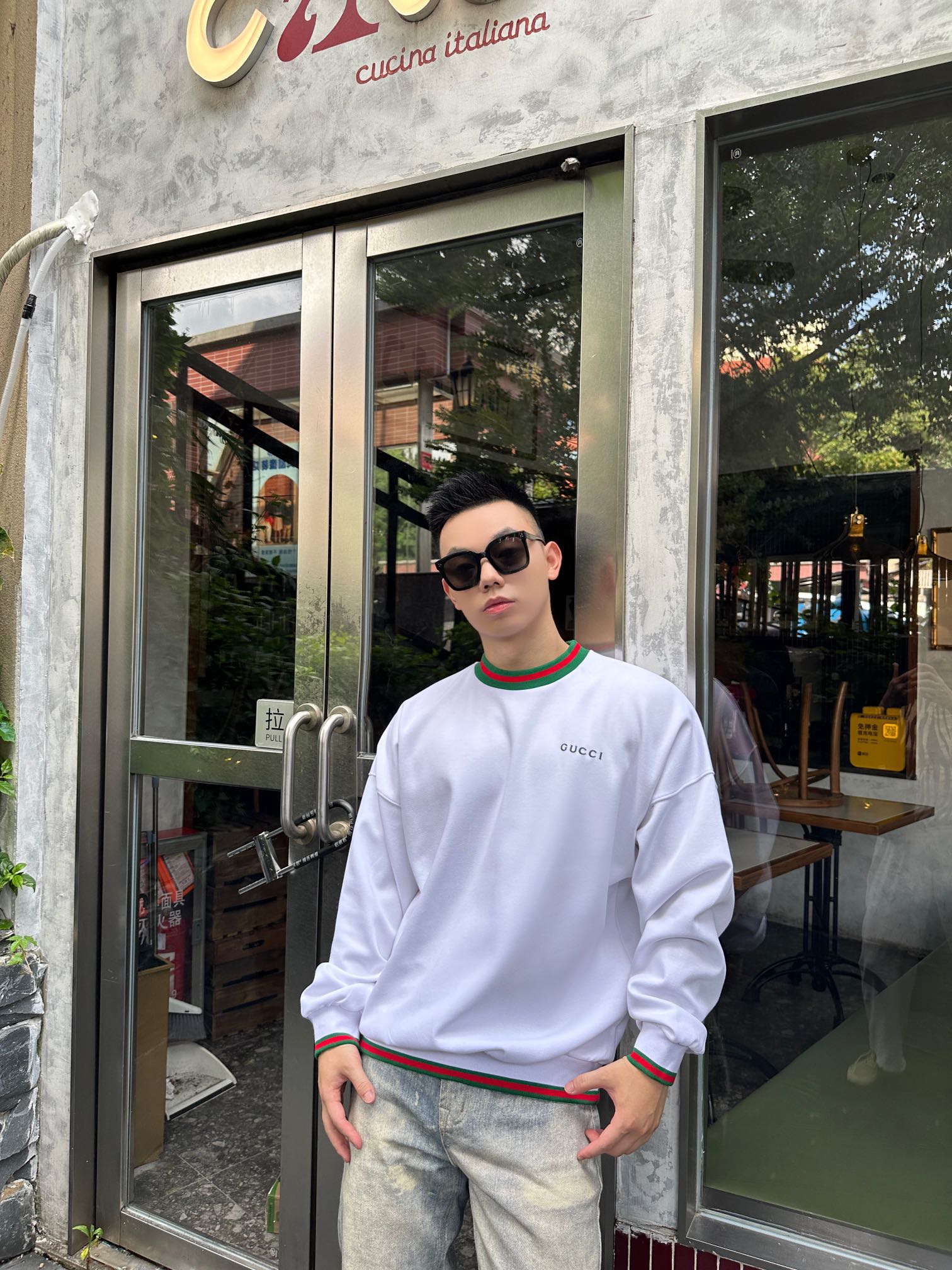 Gucci/古驰 织带小标圆领卫衣 上身效果#