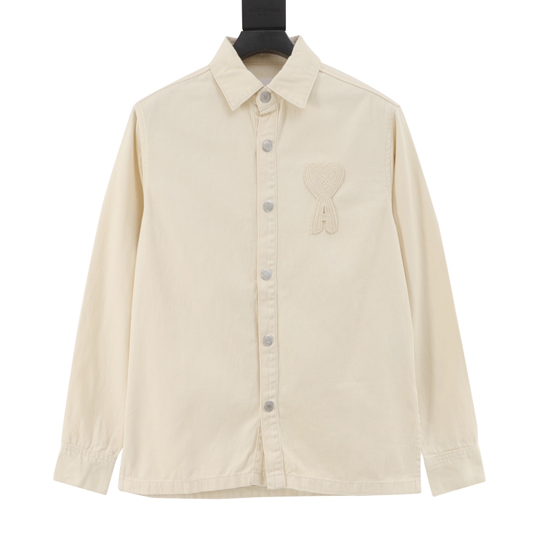 AMI PARIS Chaqueta vaquera informal con cuello, manga larga, bordado de corazón tejido, nueva colección otoño…