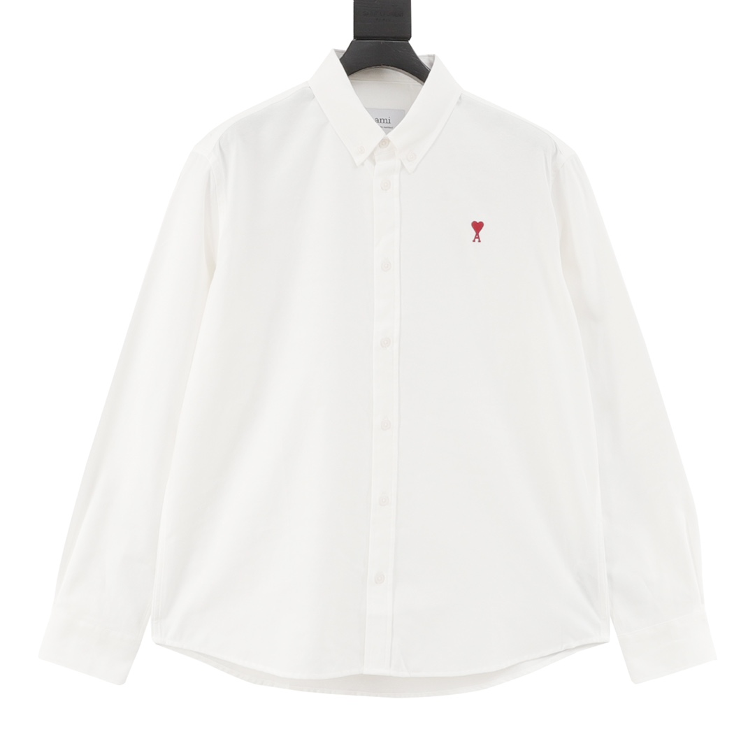 AMI Paris Camisa de manga larga con pequeño bordado de corazón. Algodón oxford personalizado de primera calidad, bordad…