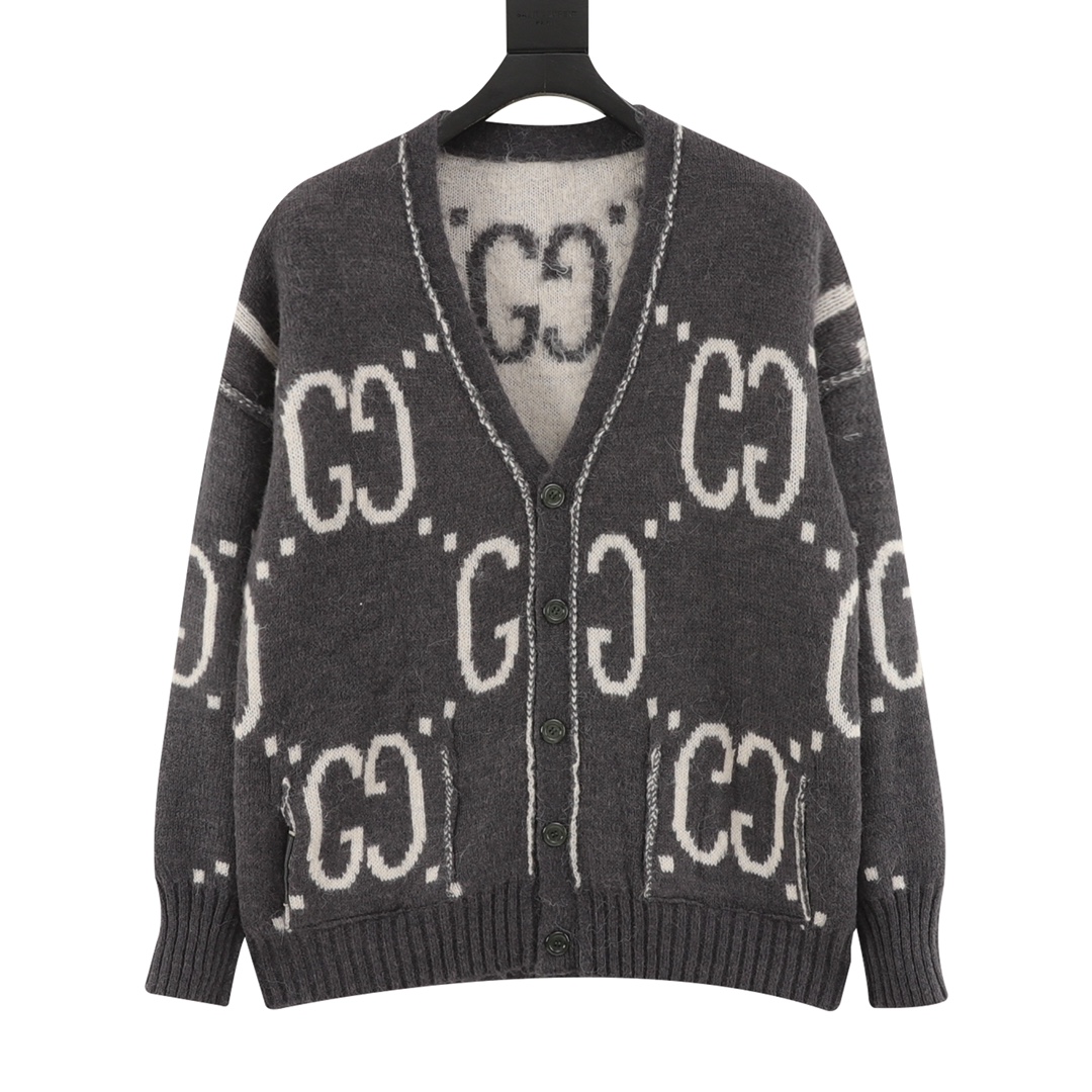 Gucci古驰 24SS cárdigan de punto de mohair reversible El gris es realmente elegante, ambiente retro 100 puntos. La nueva …