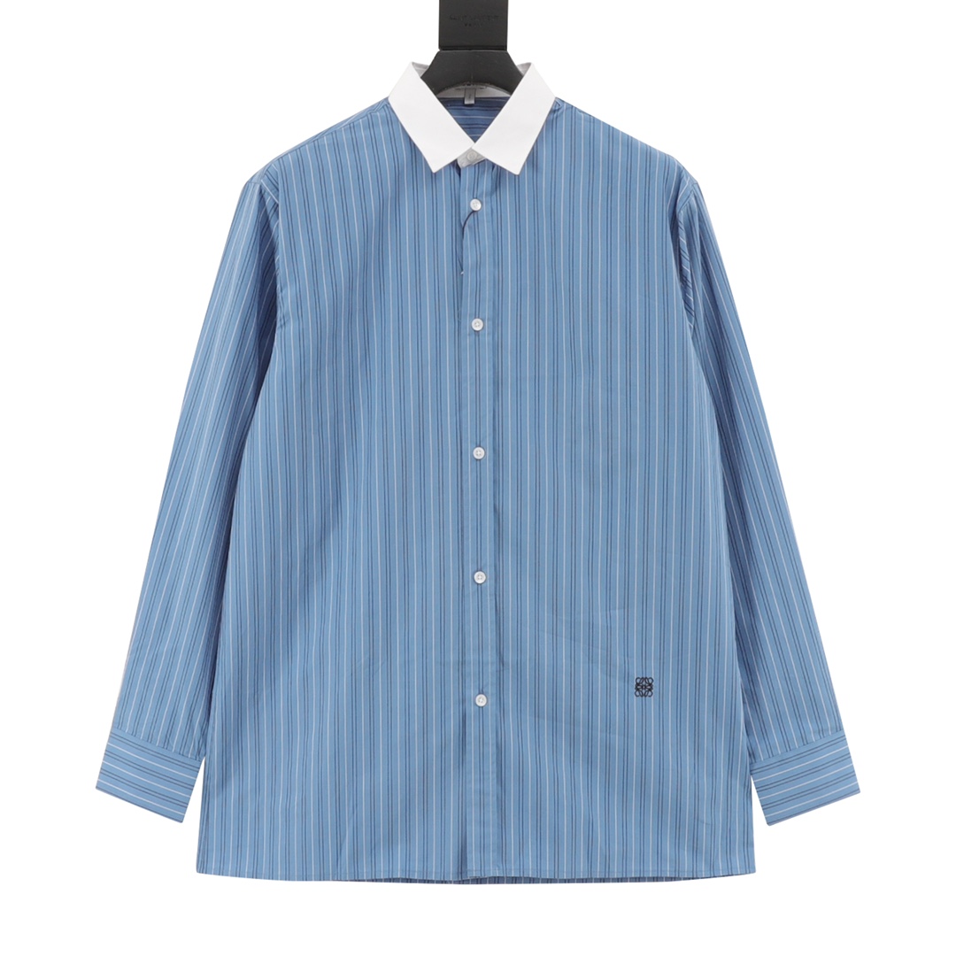🅿️290 LOEWE罗意威 camisa de manga larga con cuello puntiagudo y rayas. Comprada original por 3999, tela de rayas 100% alg…